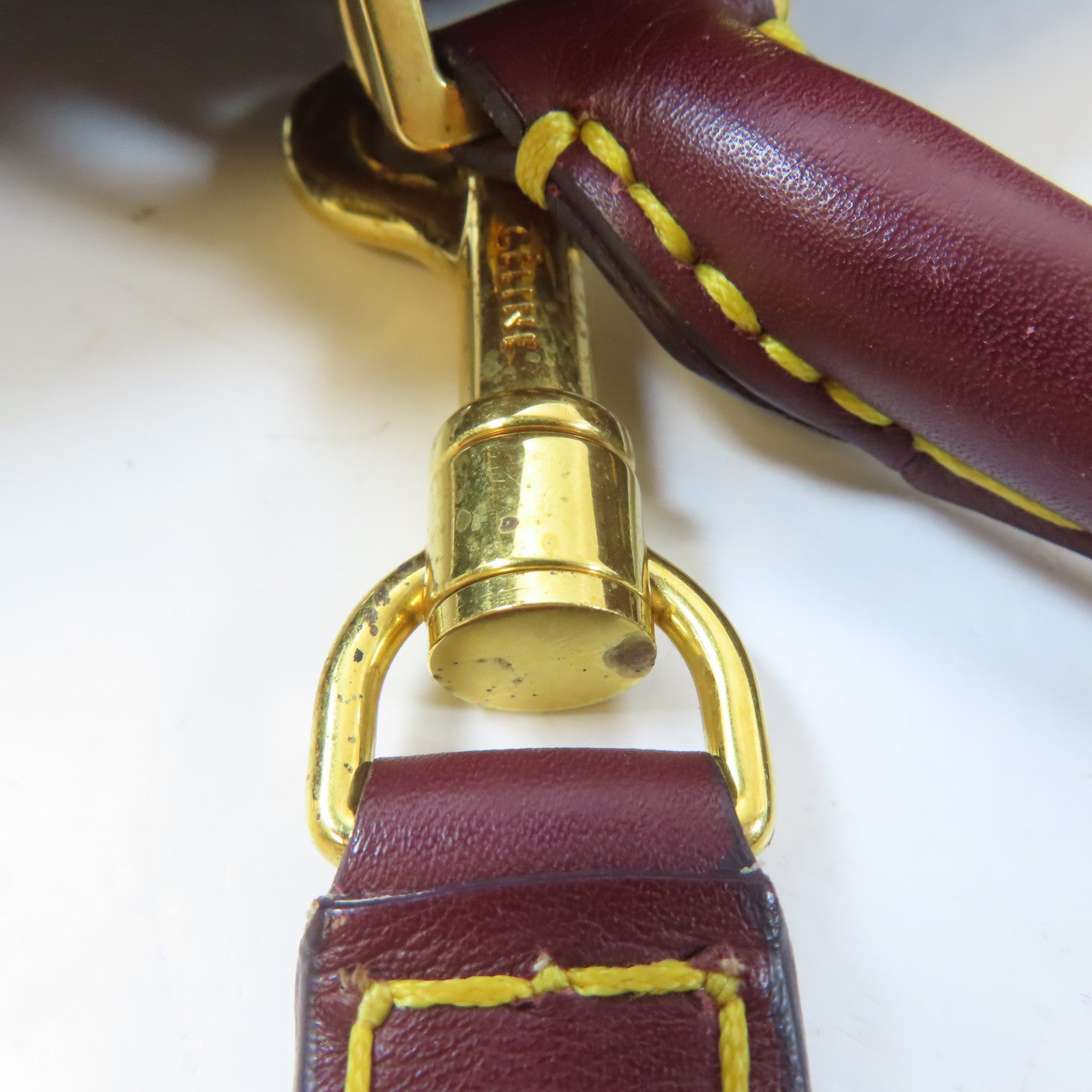 CELINE 牛皮皮革Trapeze金扣手挽肩背兩用袋啡紅色