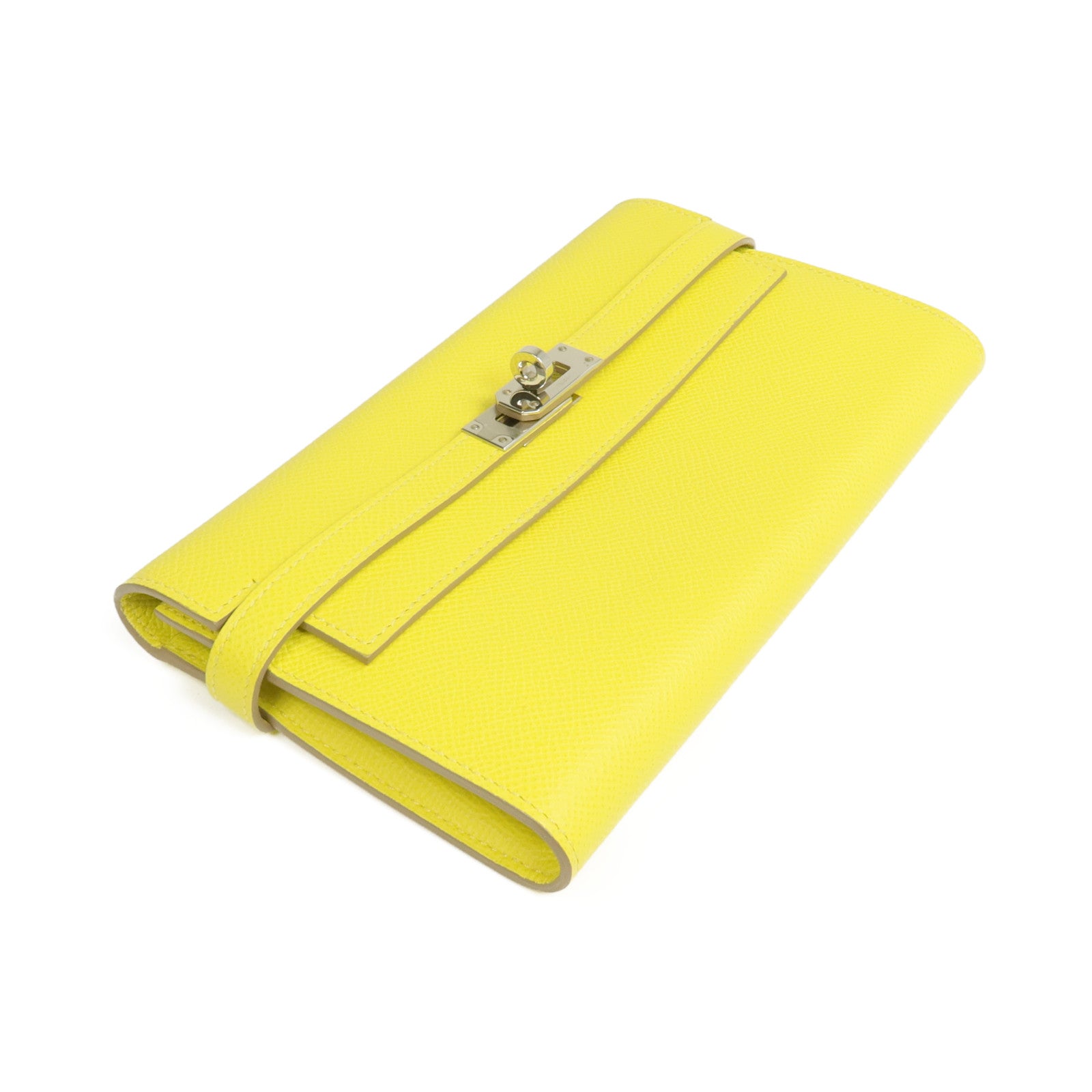 HERMES 【激減優惠】Epsom皮革Kelly Wallet銀扣長錢包Jaune de Naples