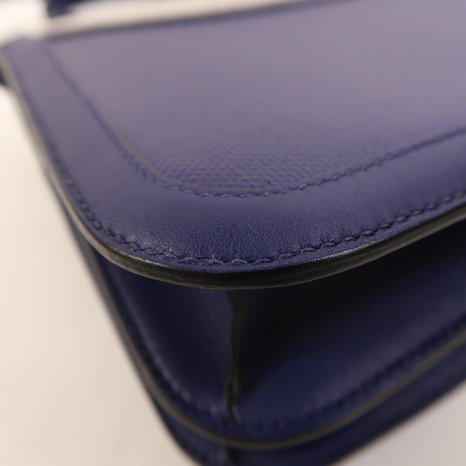 HERMES Toile帆布/Swift皮革Constance 24銀扣肩背袋Bleu Encre