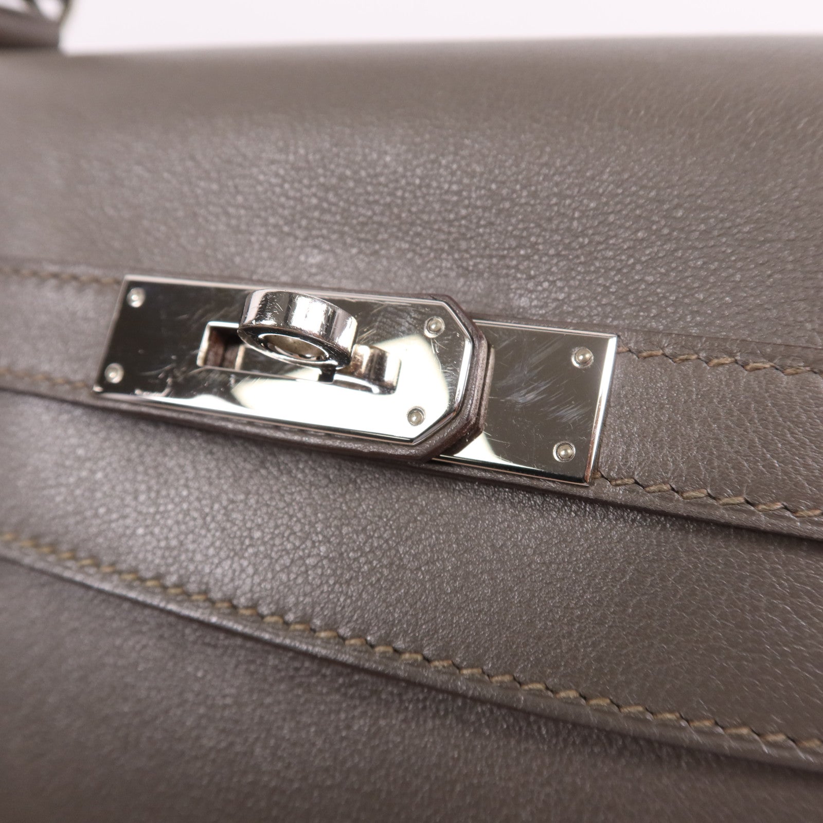 HERMES Evencolor皮革Kelly 32銀扣手挽肩背兩用袋Etain