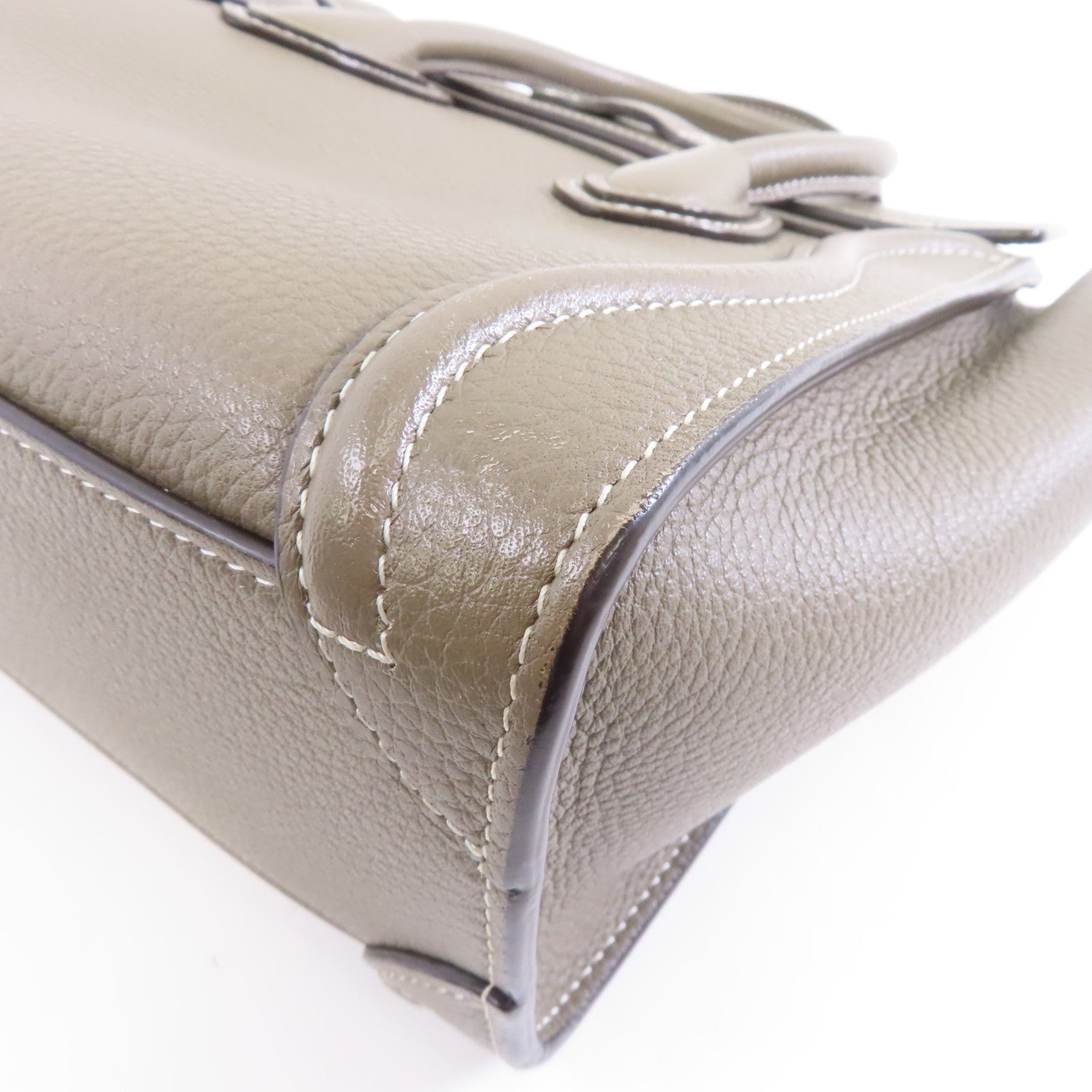 CELINE 牛皮皮革Nano Luggage金扣手挽肩背兩用袋灰色