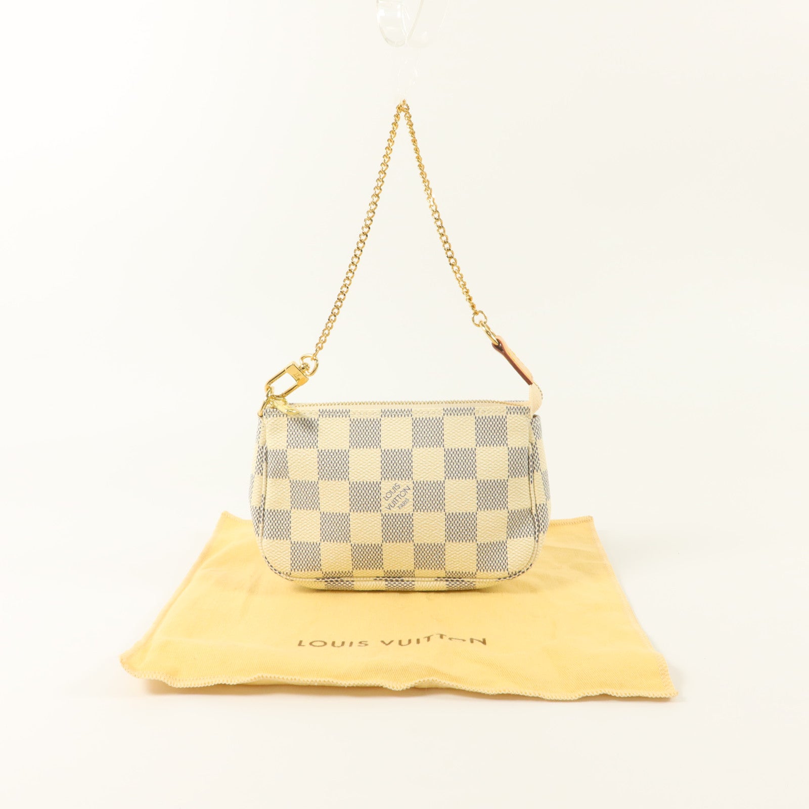 LOUIS VUITTON Damier Azur Mini Pochette Accessories金扣鏈帶手挽袋