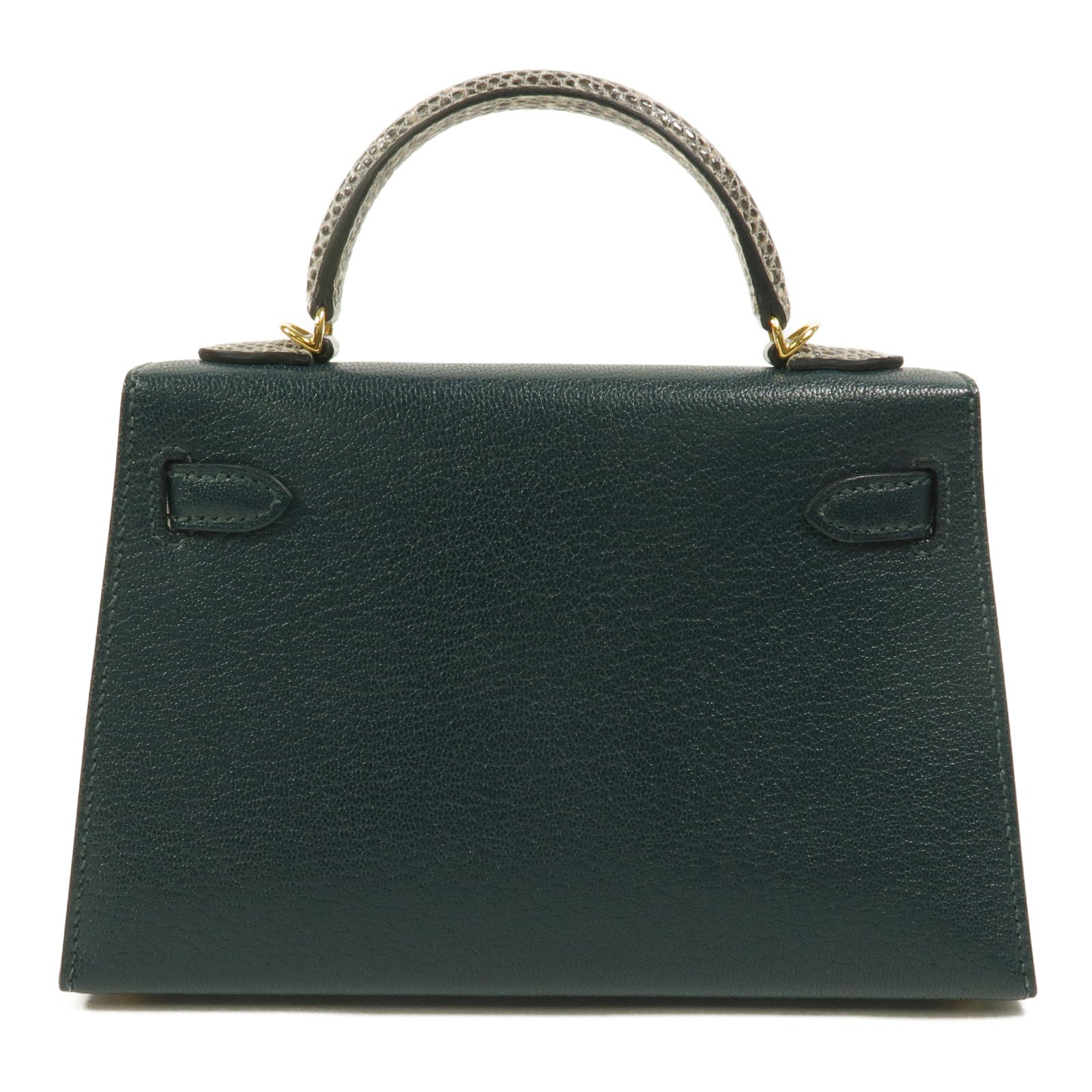 HERMES Chevre皮革/蜥蝪皮革Mini Kelly II Touch手挽肩背兩用袋Vert Cypres/Ombre