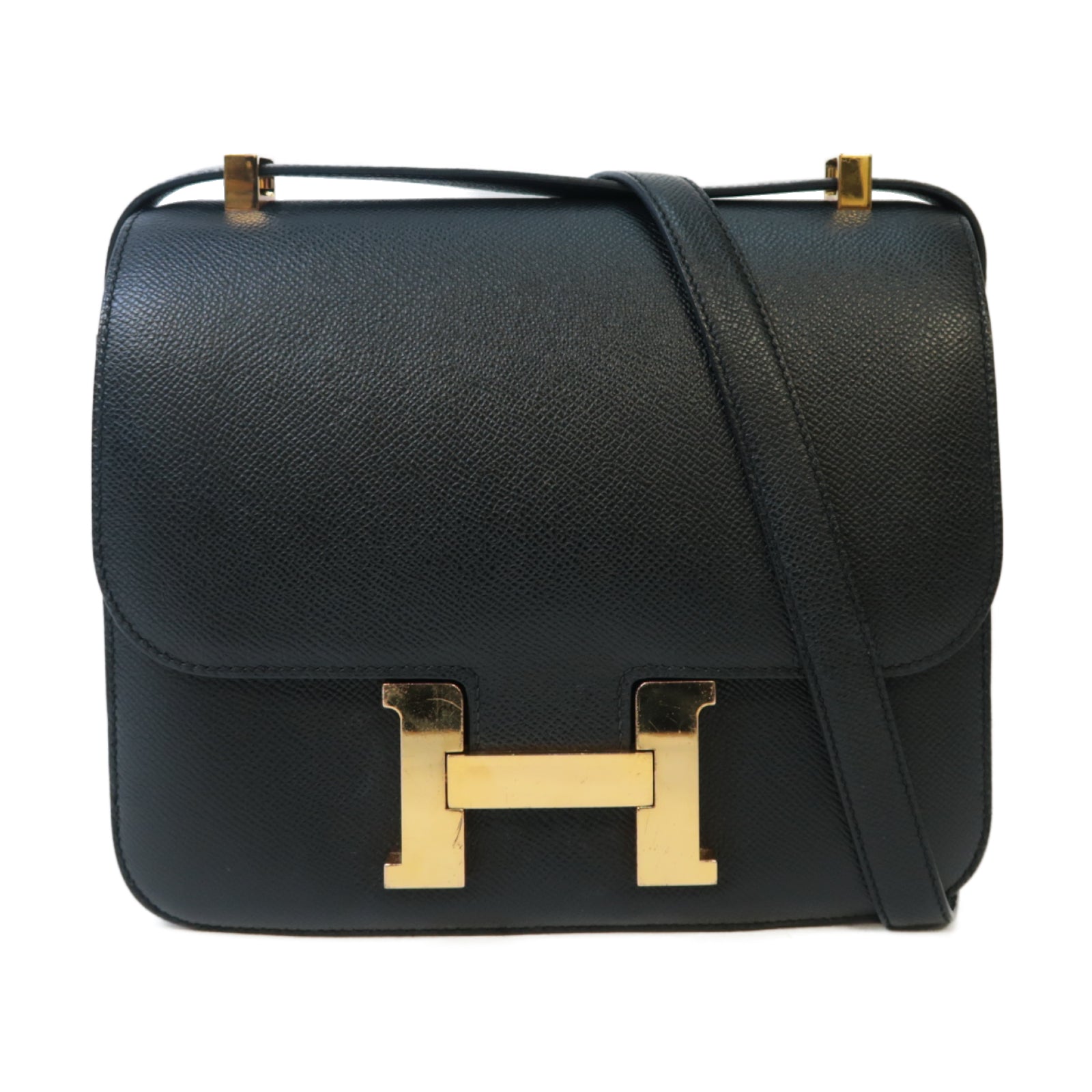 HERMES 【激減優惠】Epsom皮革Constance 24金扣肩背袋Noir黑色