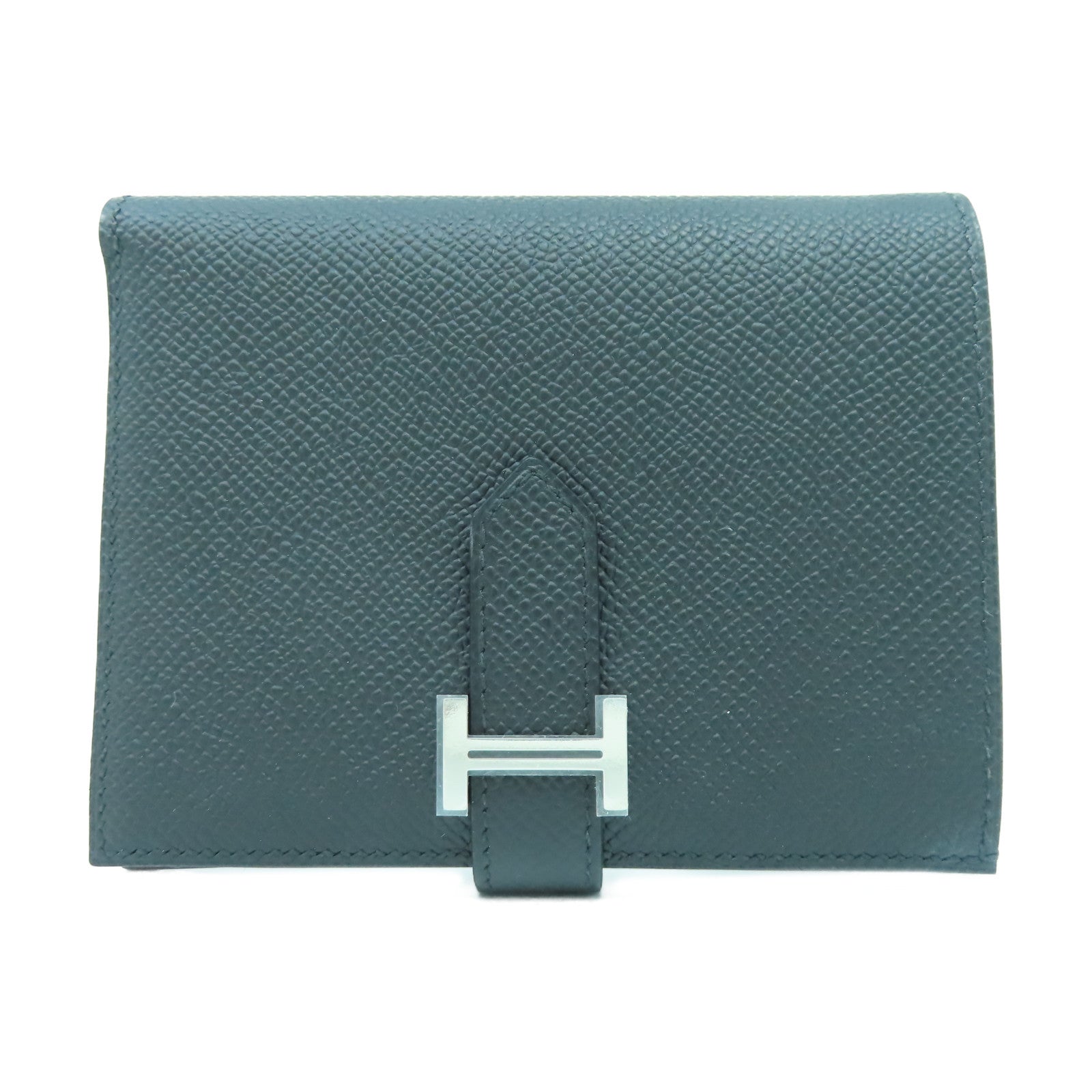 HERMES 【激減優惠】Veau Epsom皮革Compact Wallet銀扣錢包經典黑色