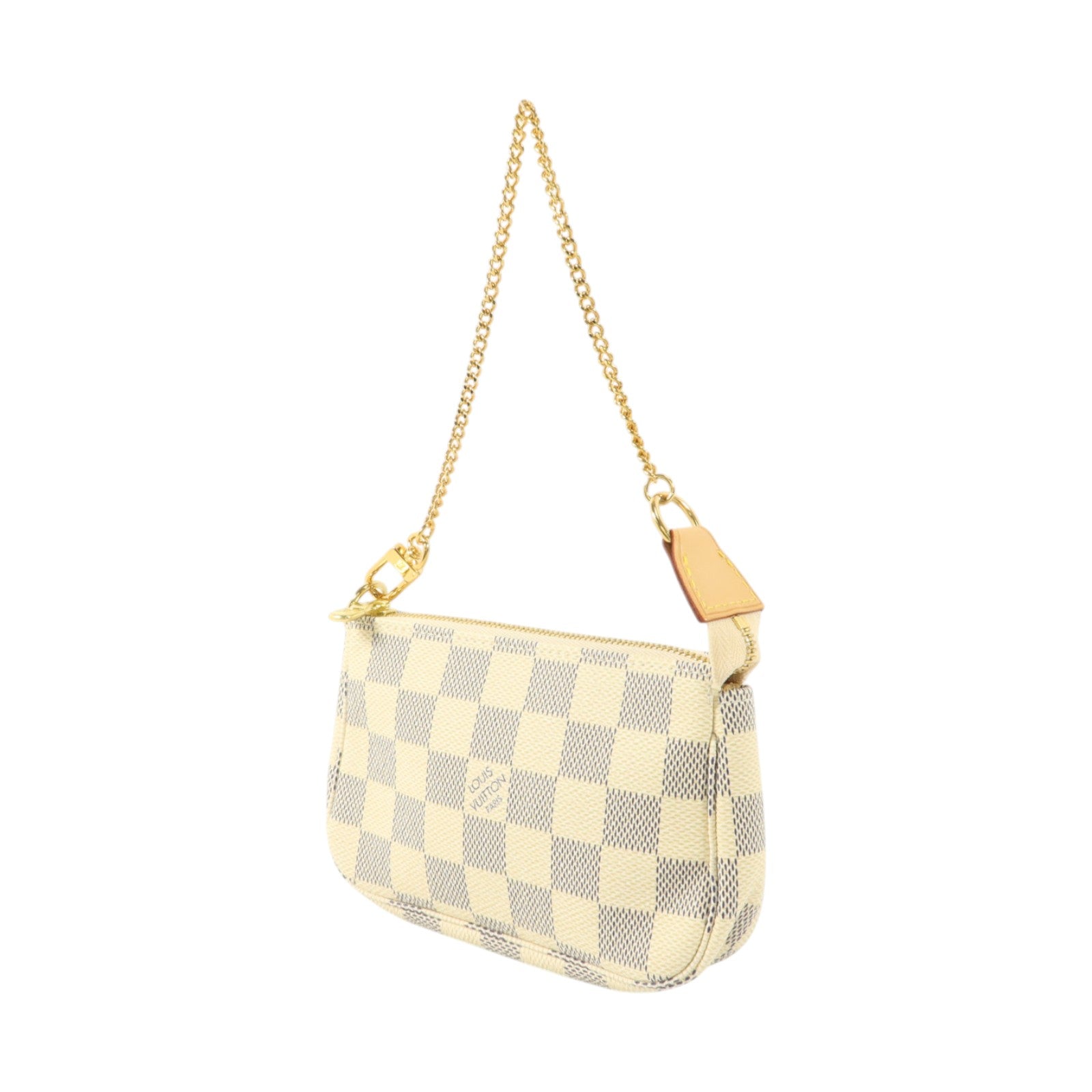 LOUIS VUITTON Damier Azur Mini Pochette Accessories金扣鏈帶手挽袋