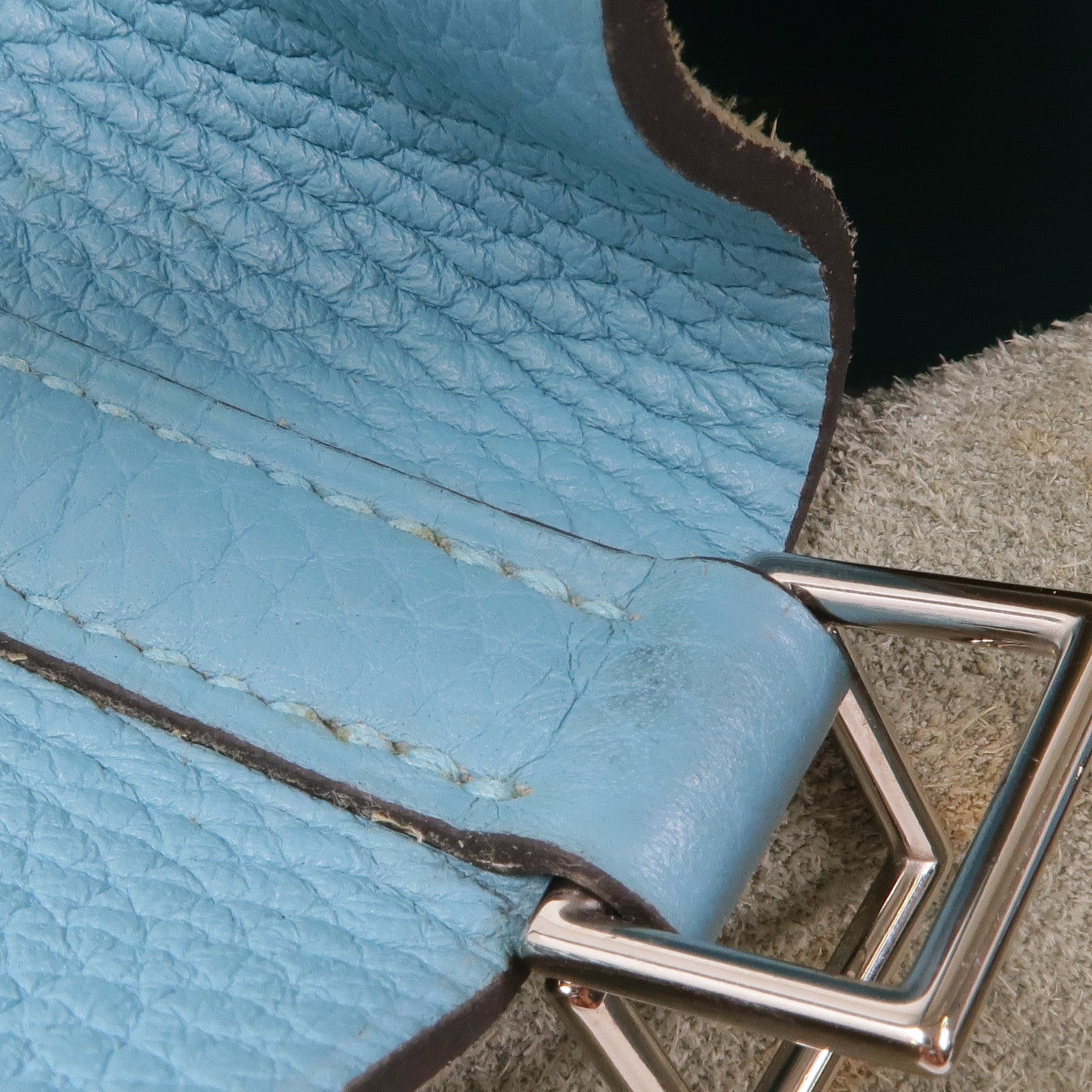 HERMES Clemence皮革Picotin MM銀扣手挽袋Bleu Atoll