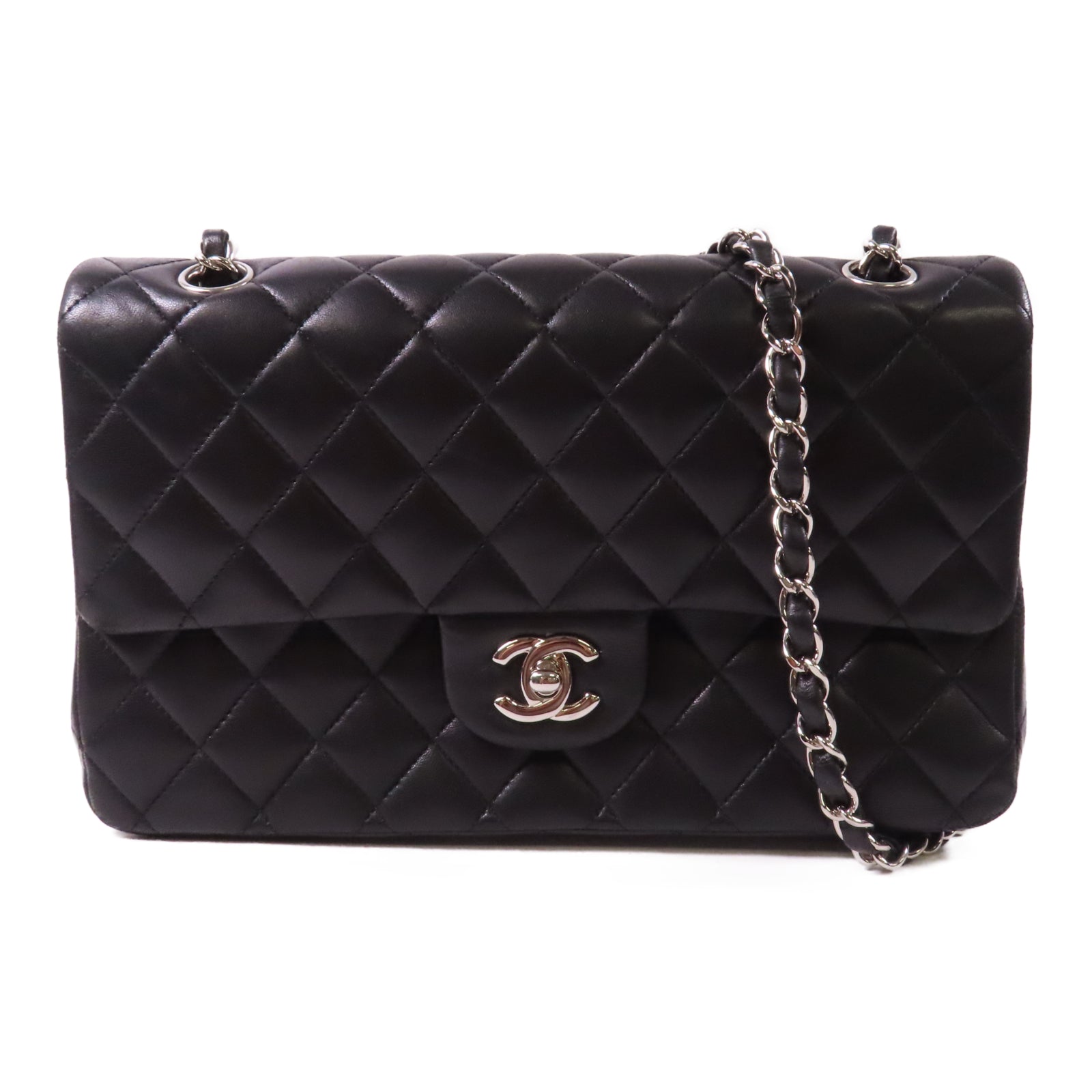 CHANEL 【激減優惠】菱格羊皮皮革Classic Chain Shoulder Bag銀扣鏈帶肩背袋黑色