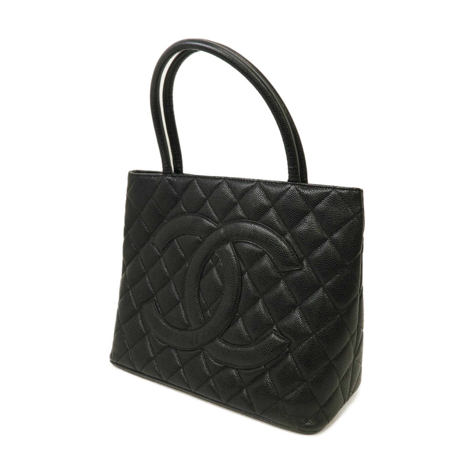 CHANEL 菱格Caviar皮革Handbag/Tote Bag銀扣手挽袋黑色