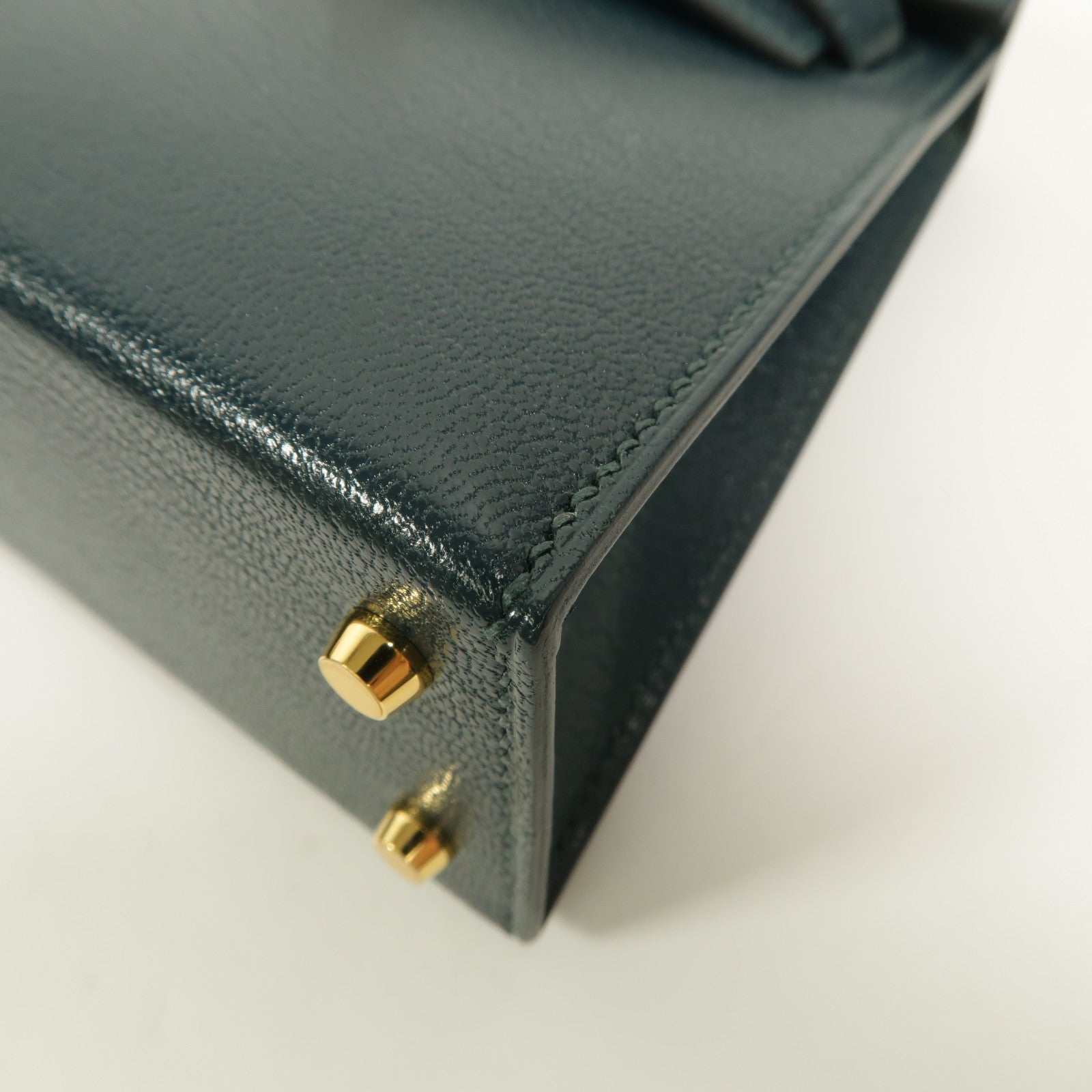 HERMES Chevre皮革/蜥蝪皮革Mini Kelly II Touch手挽肩背兩用袋Vert Cypres/Ombre