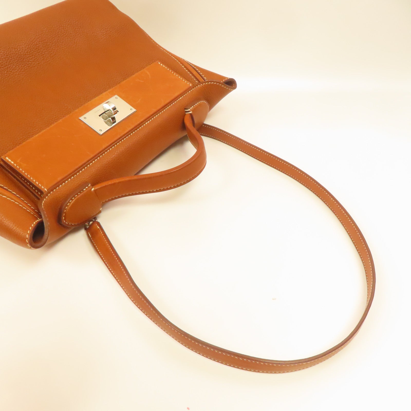 HERMES Barenia皮革24/24銀扣手挽肩背兩用袋啡色