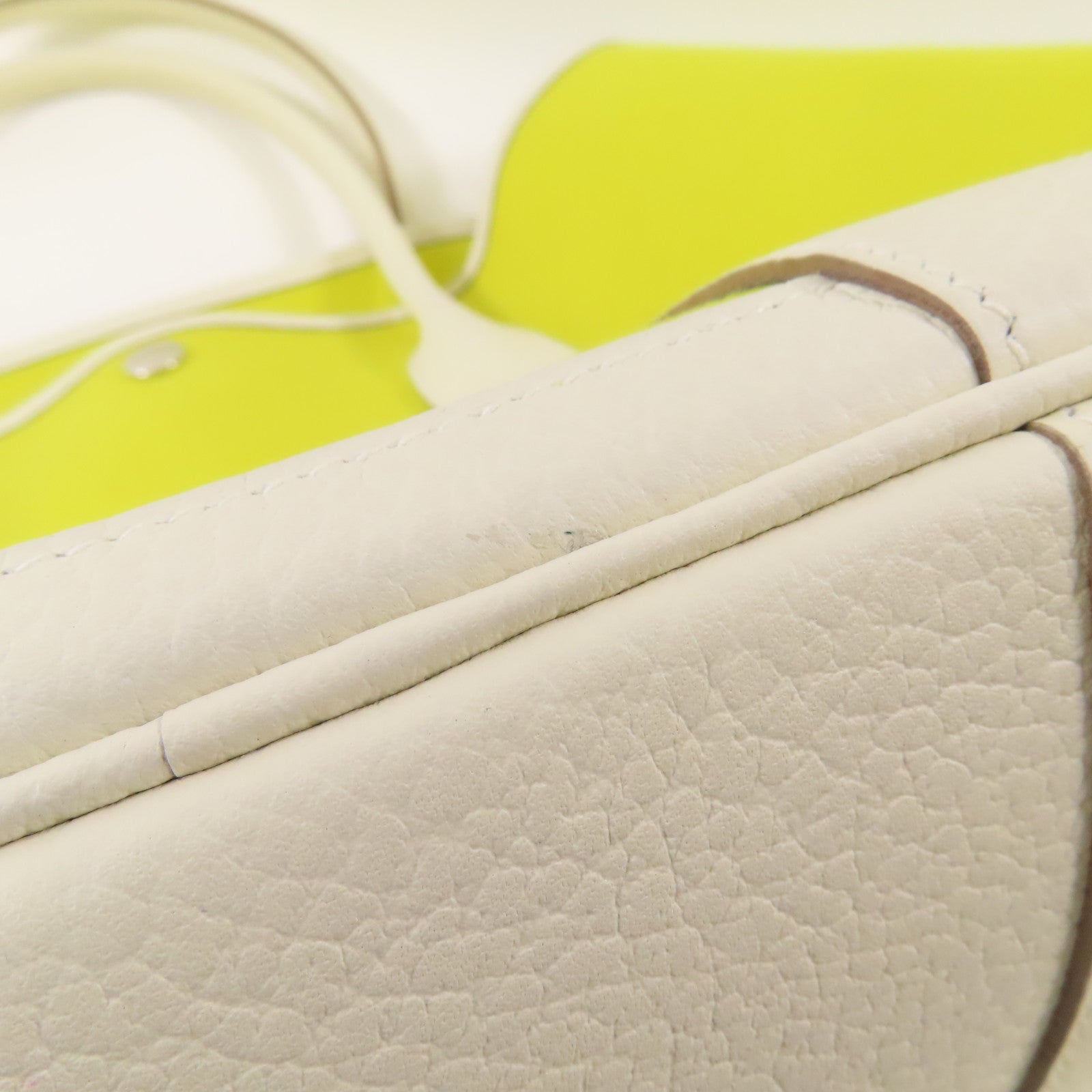 HERMES 帆布Garden Party PM手挽袋Lime/Blanc