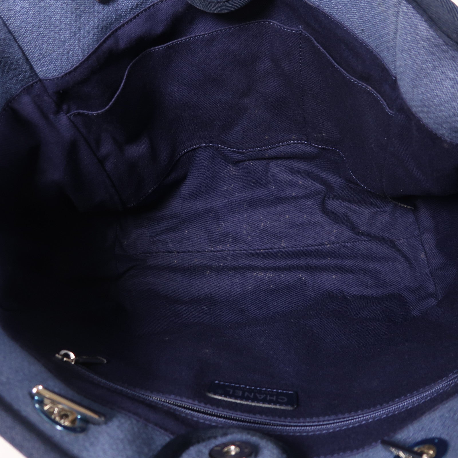 CHANEL 帆布Deauville銀扣鏈帶肩背袋