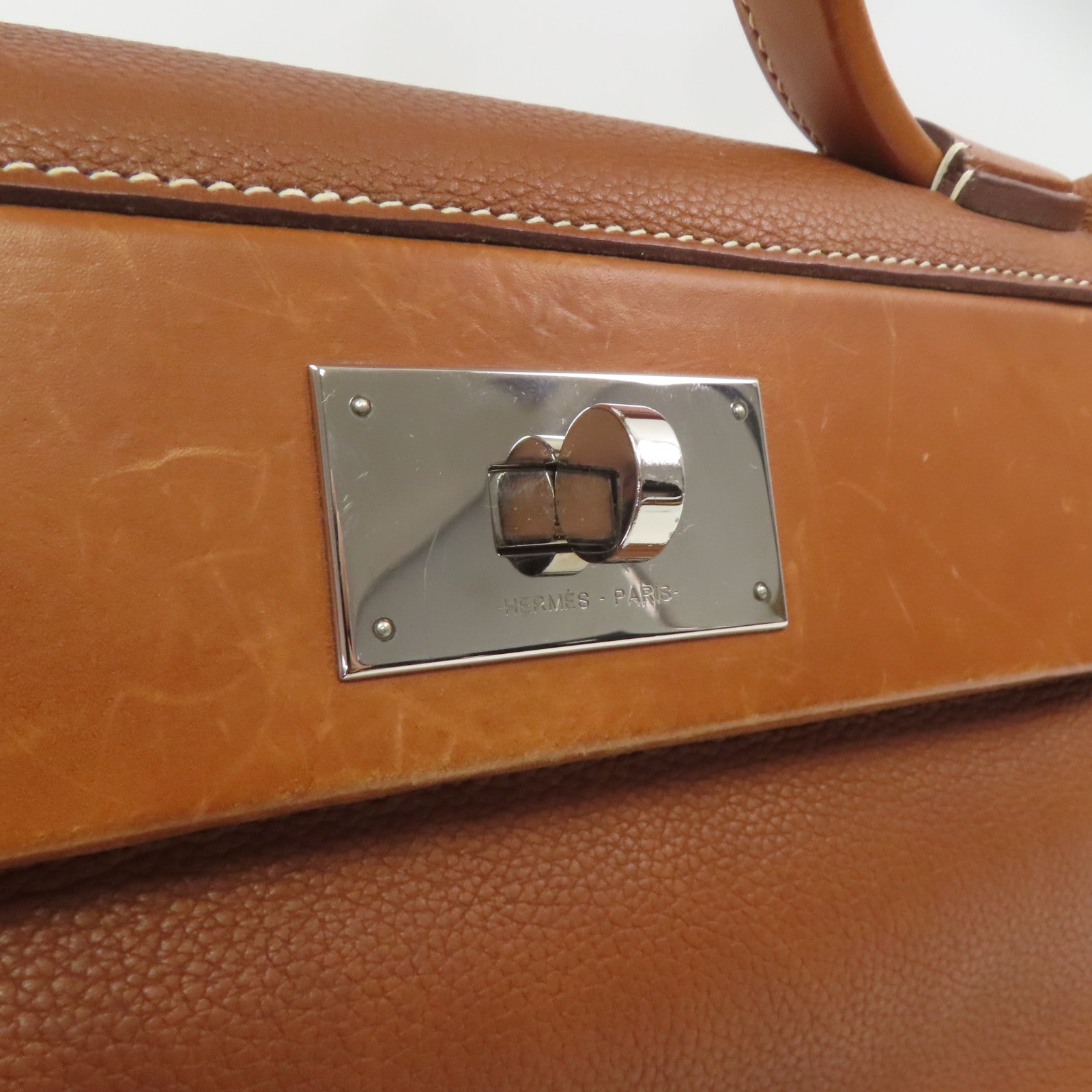 HERMES Barenia皮革24/24銀扣手挽肩背兩用袋啡色