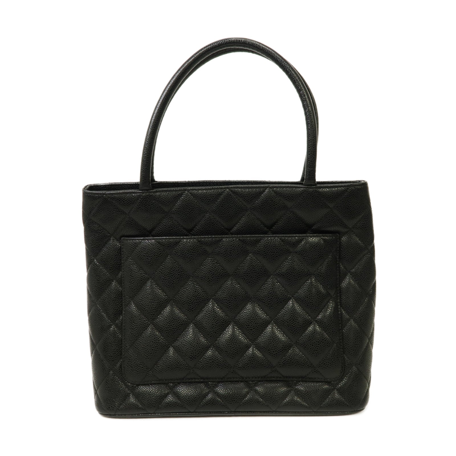 CHANEL 菱格Caviar皮革Handbag/Tote Bag銀扣手挽袋黑色