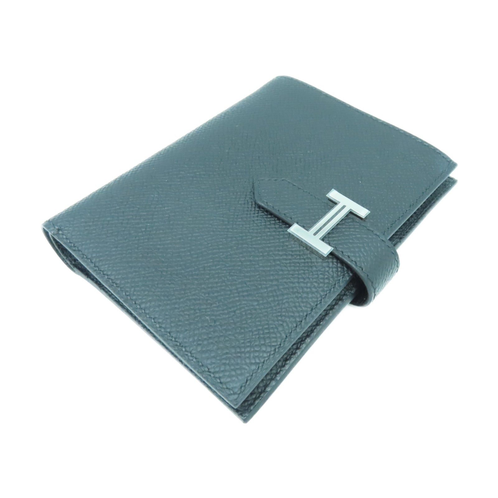 HERMES 【激減優惠】Veau Epsom皮革Compact Wallet銀扣錢包經典黑色