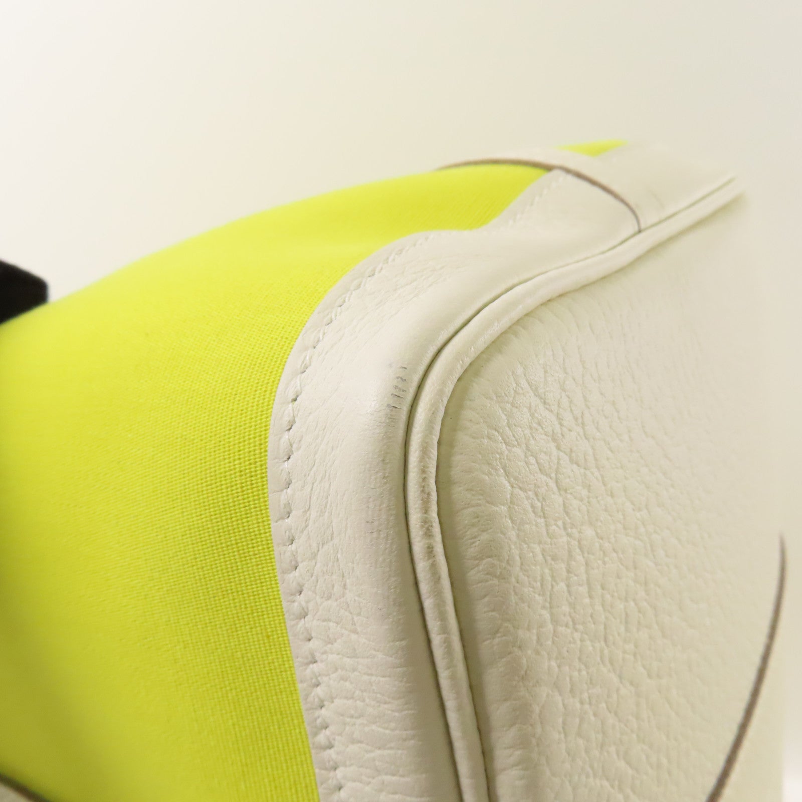 HERMES 帆布Garden Party PM手挽袋Lime/Blanc