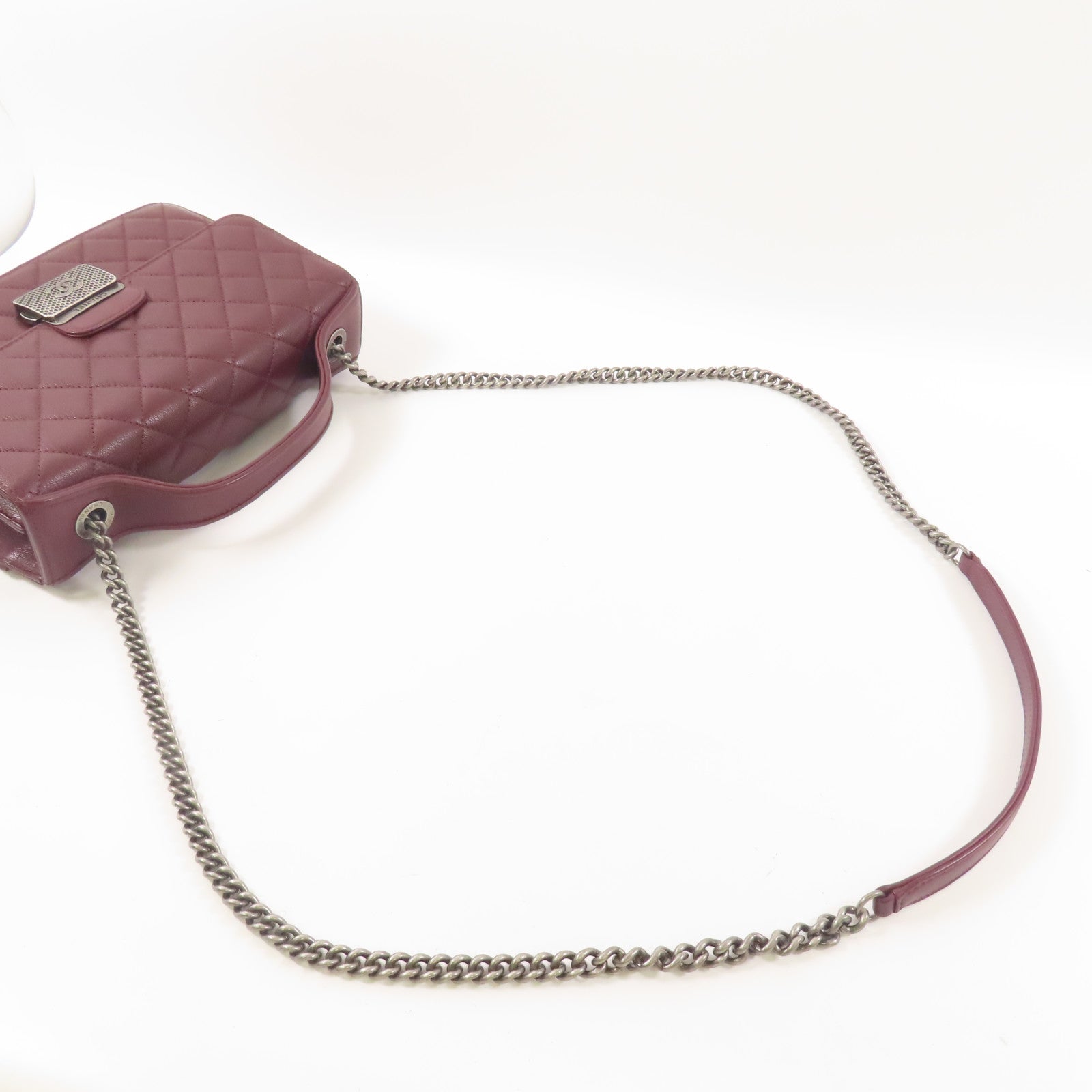 CHANEL 牛皮皮革University Chain Shoulder鏈帶手挽肩背兩用袋