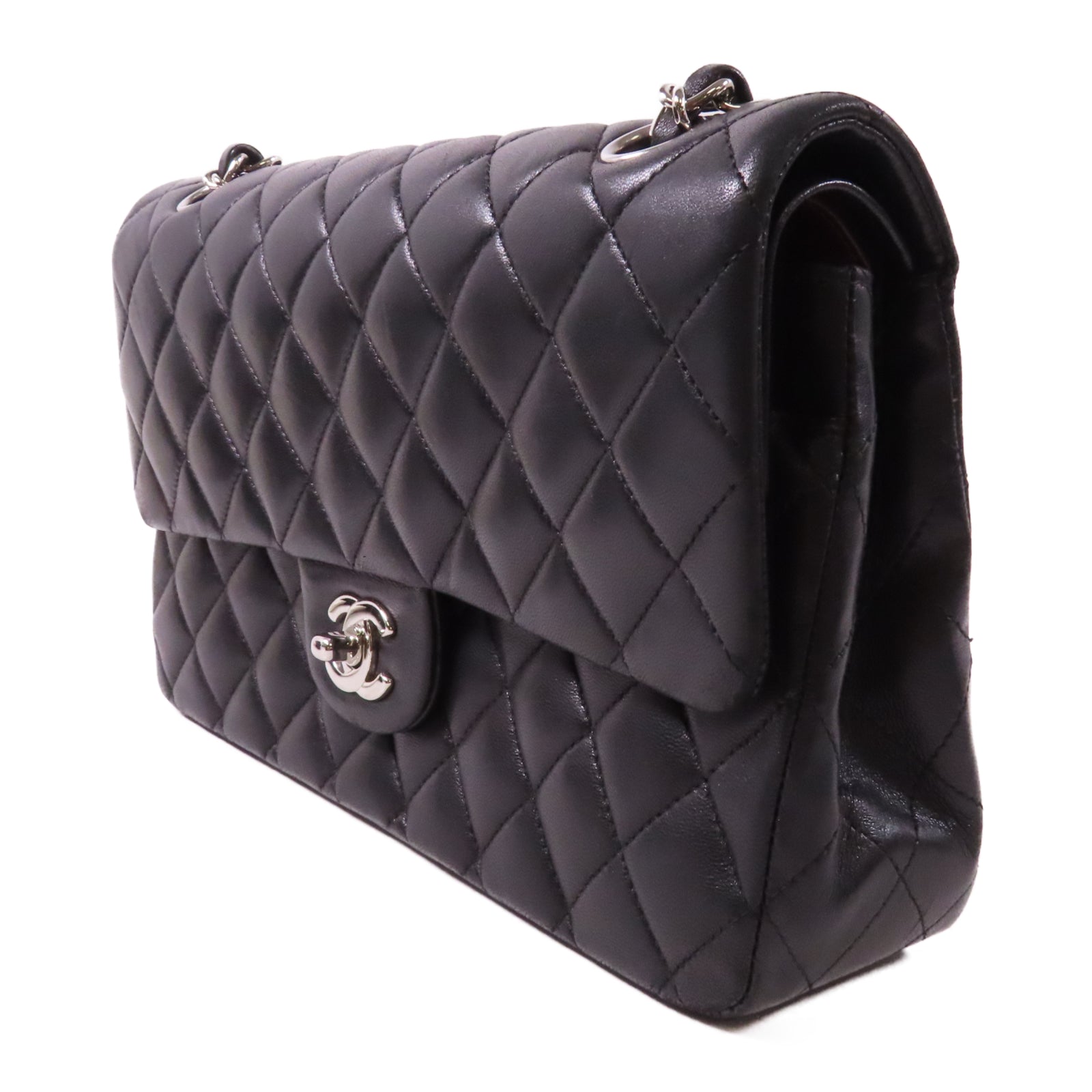 CHANEL 【激減優惠】菱格羊皮皮革Classic Chain Shoulder Bag銀扣鏈帶肩背袋黑色