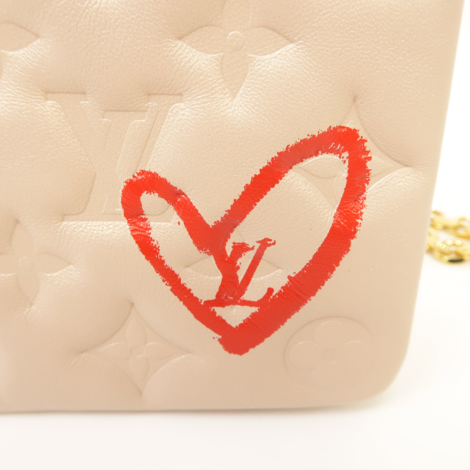 LOUIS VUITTON 【激減優惠】Monogram Embossed Fall In Love Pochette Coussin金扣鏈帶肩背袋粉紅色