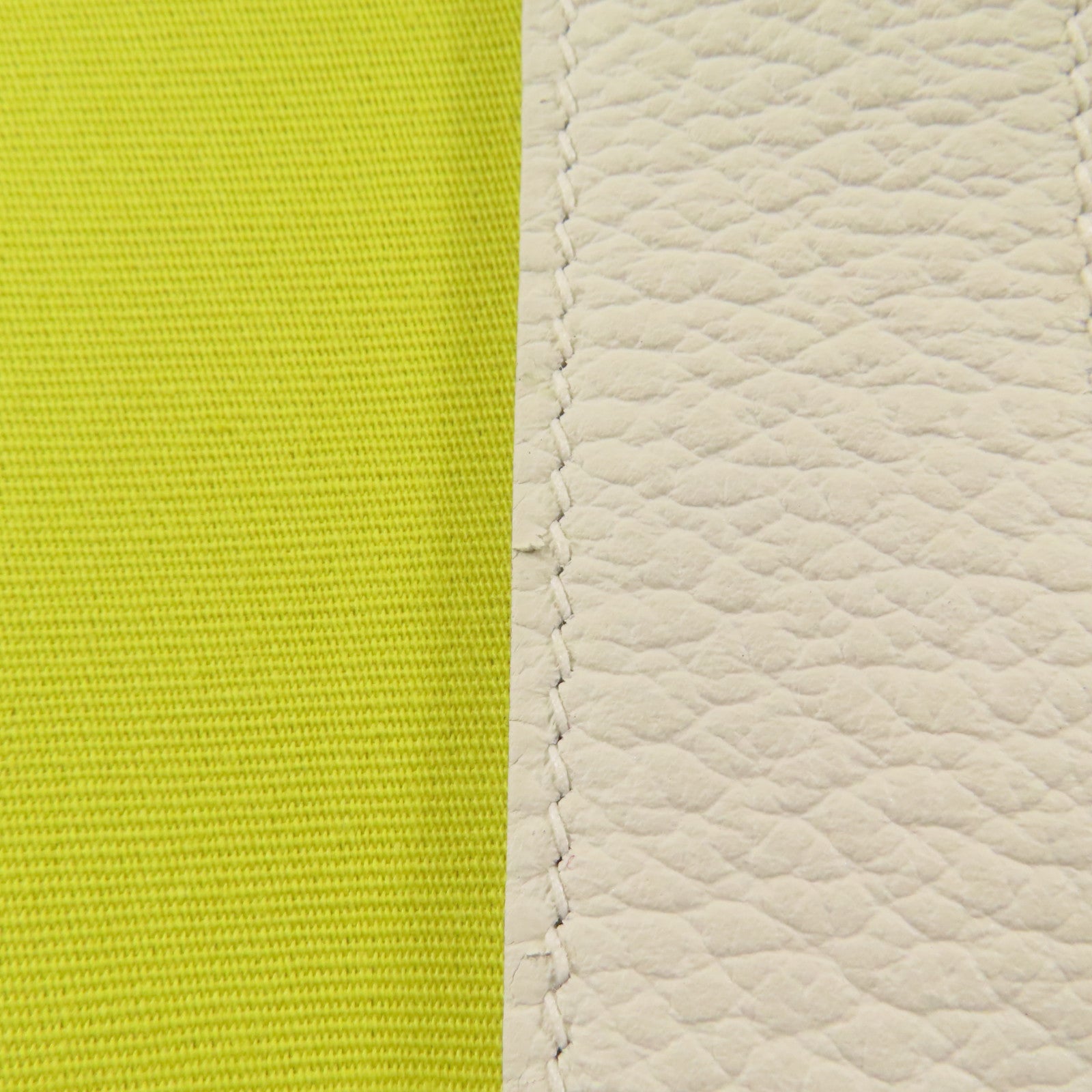 HERMES 帆布Garden Party PM手挽袋Lime/Blanc