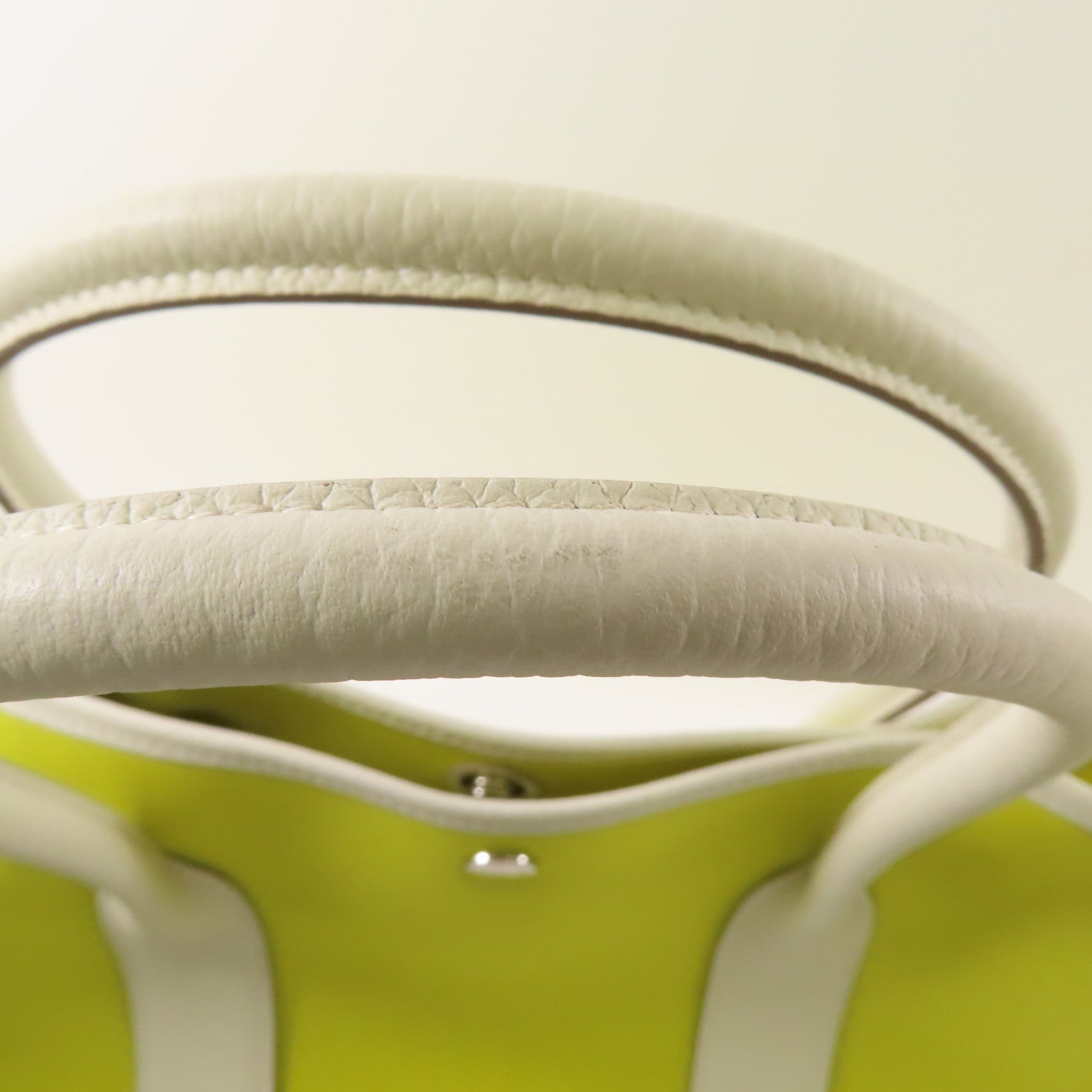 HERMES 帆布Garden Party PM手挽袋Lime/Blanc