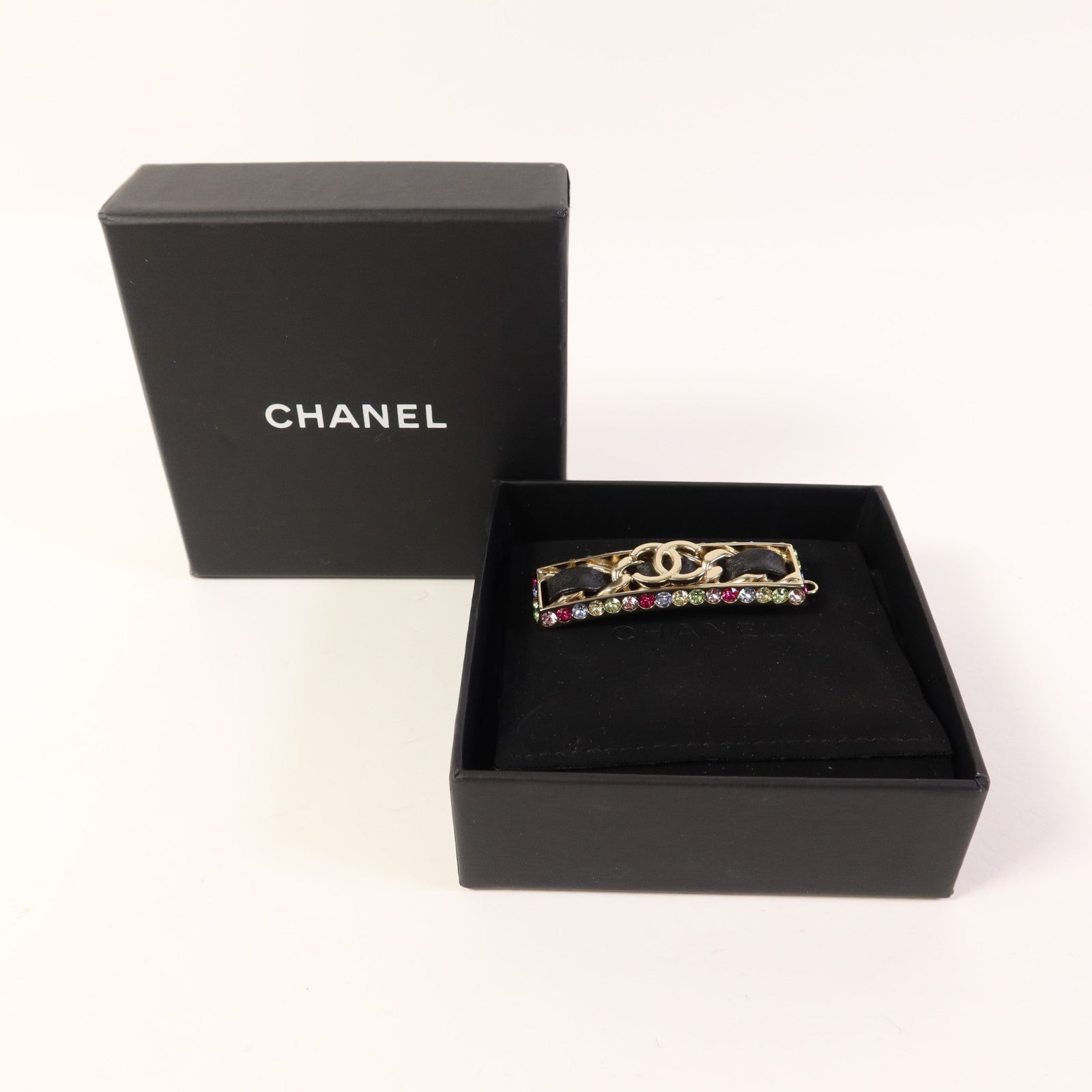 CHANEL 金屬/皮革Hair Clip髮夾