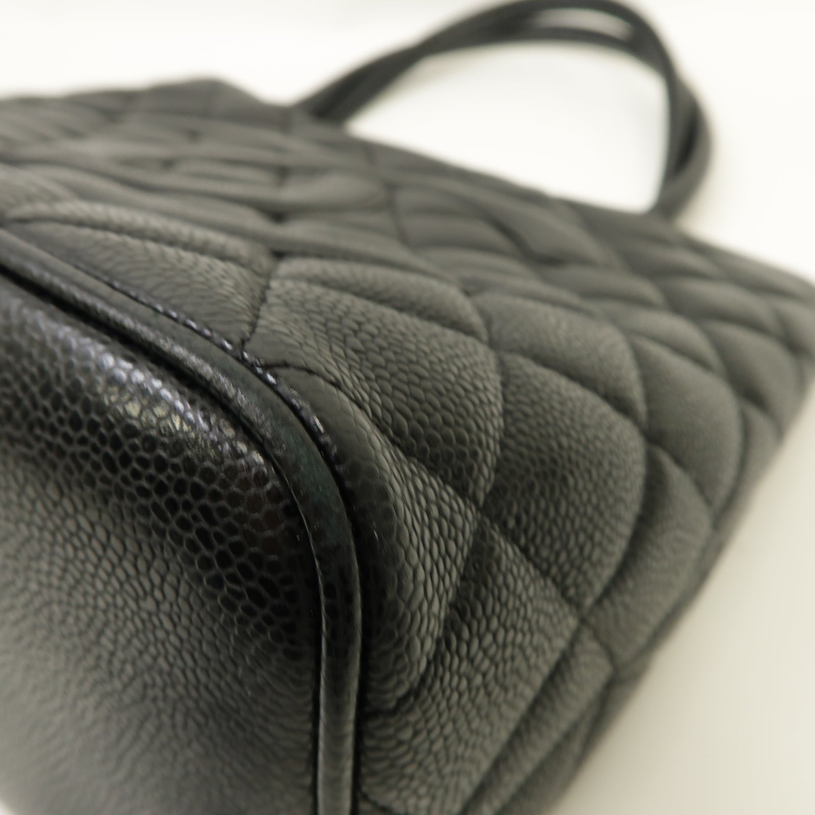 CHANEL 菱格Caviar皮革Handbag/Tote Bag銀扣手挽袋黑色