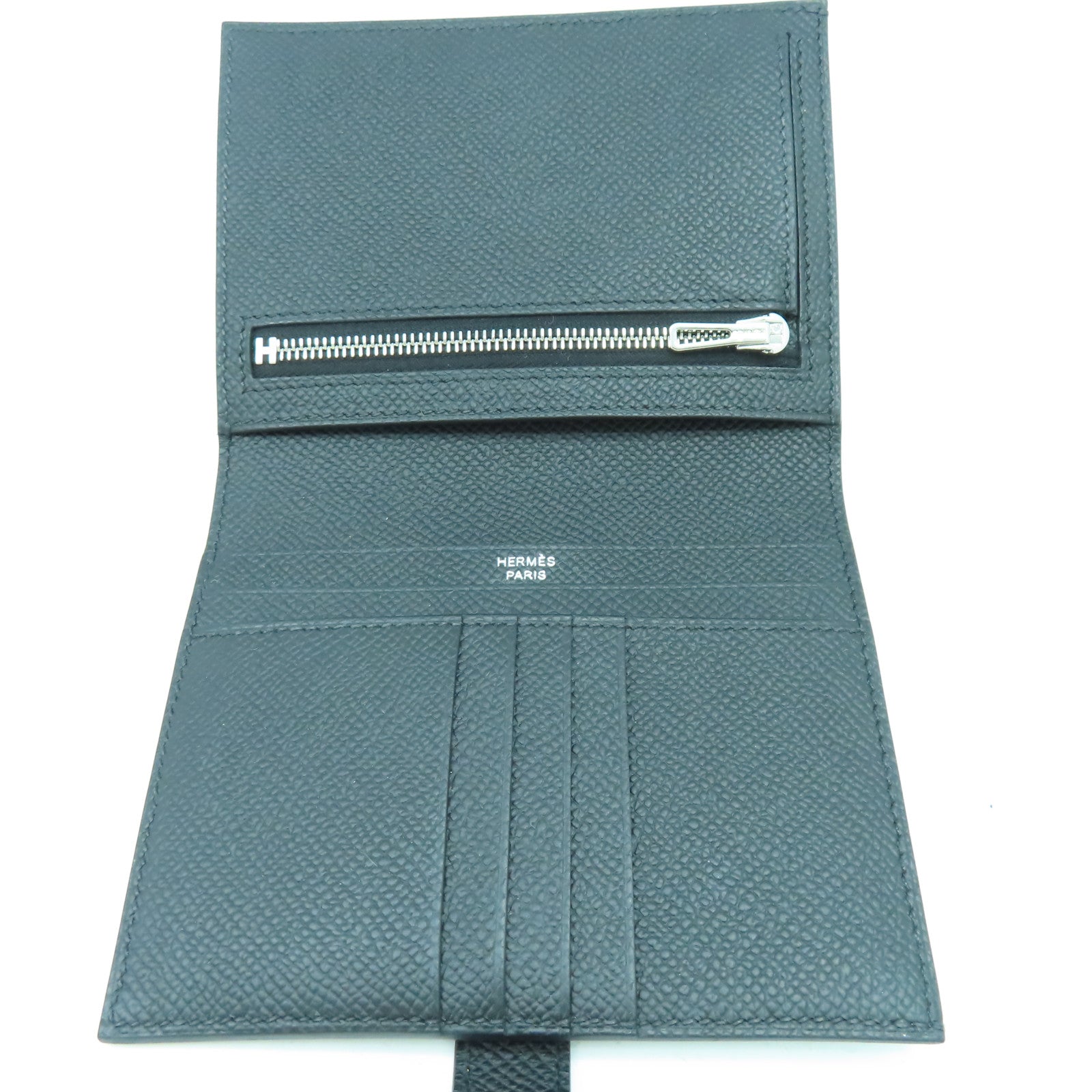 HERMES 【激減優惠】Veau Epsom皮革Compact Wallet銀扣錢包經典黑色