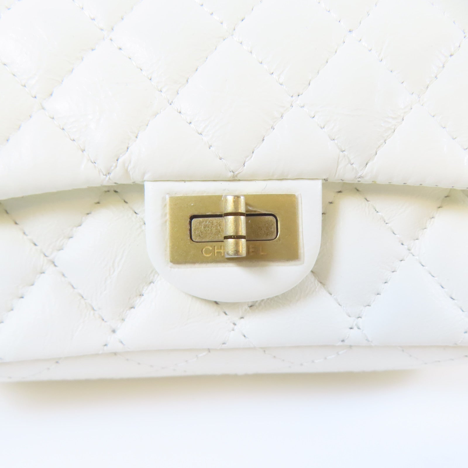 CHANEL 菱格牛皮皮革Mini Bag Set金扣/銀扣鏈帶肩背袋白色