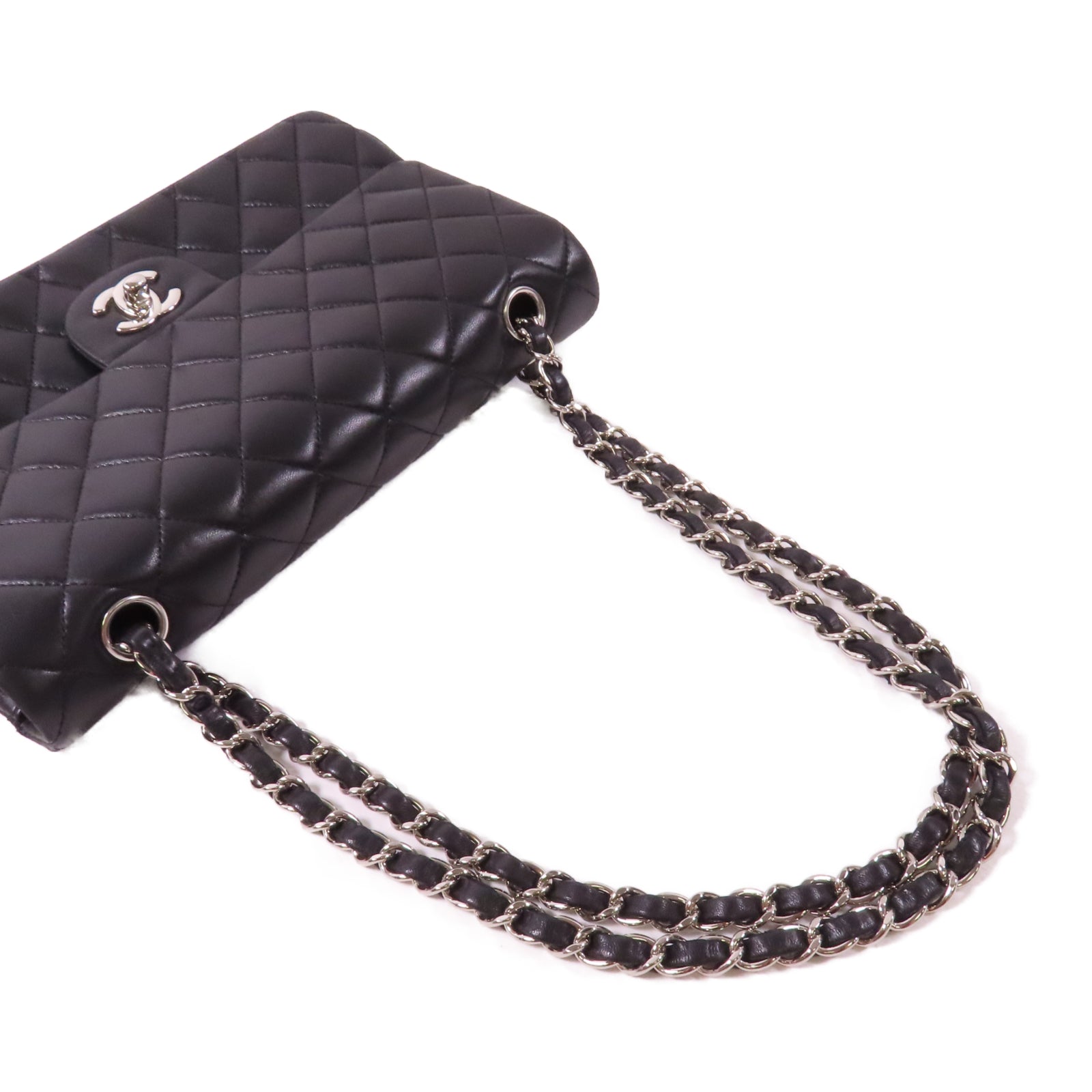CHANEL 【激減優惠】菱格羊皮皮革Classic Chain Shoulder Bag銀扣鏈帶肩背袋黑色