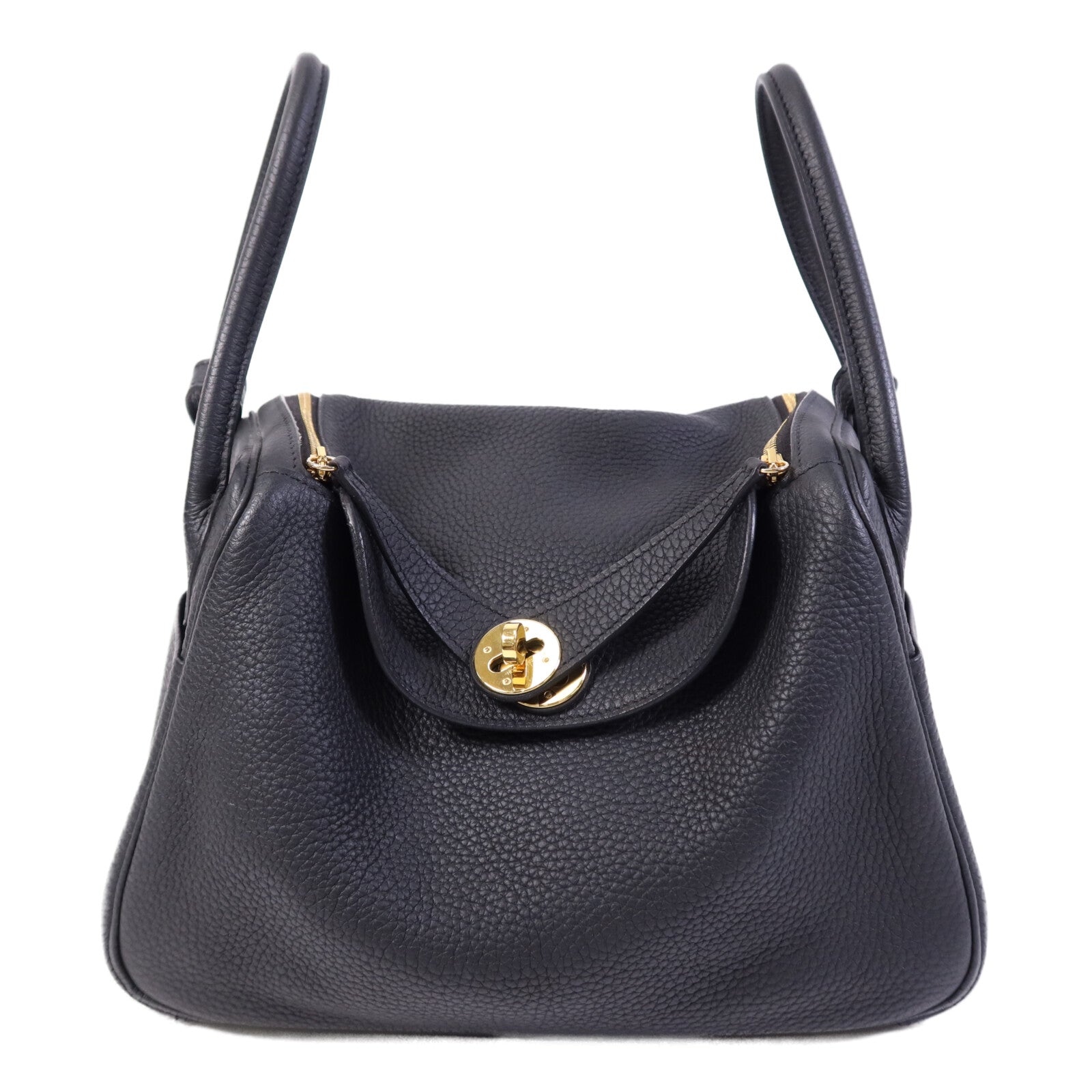 HERMES Clemence皮革Lindy 26金扣手挽肩背兩用袋Noir