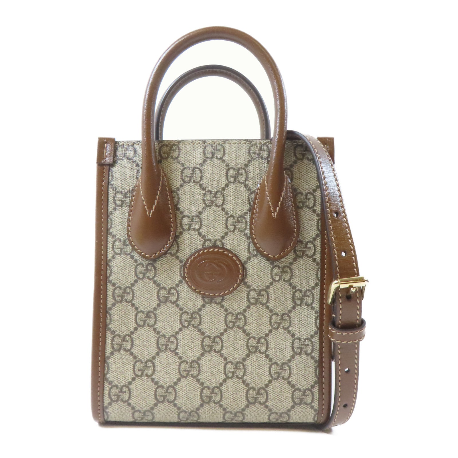 GUCCI 【激減優惠】塗層帆布Mini Tote Bag Interlocking G金扣手挽肩背兩用袋啡色