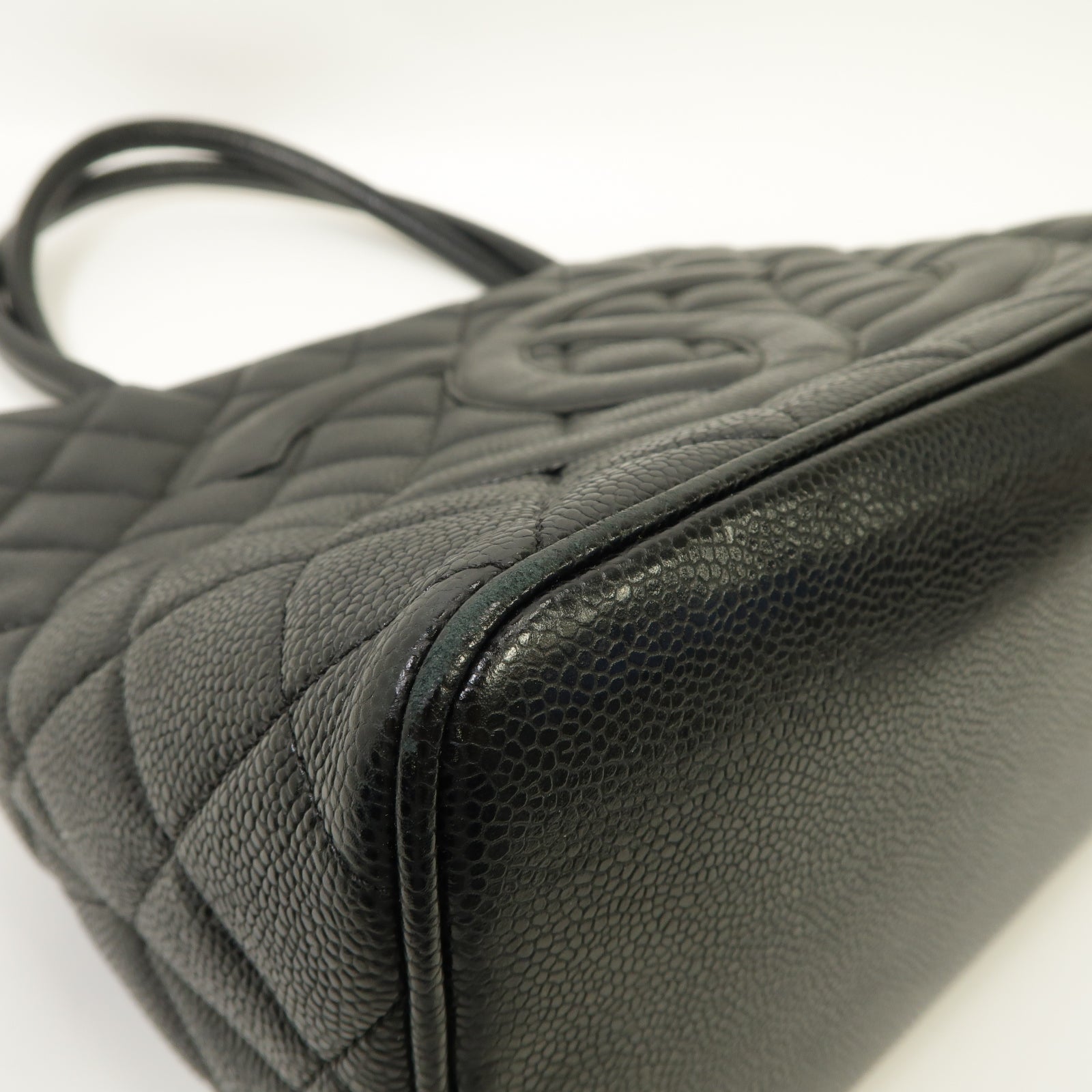 CHANEL 菱格Caviar皮革Handbag/Tote Bag銀扣手挽袋黑色