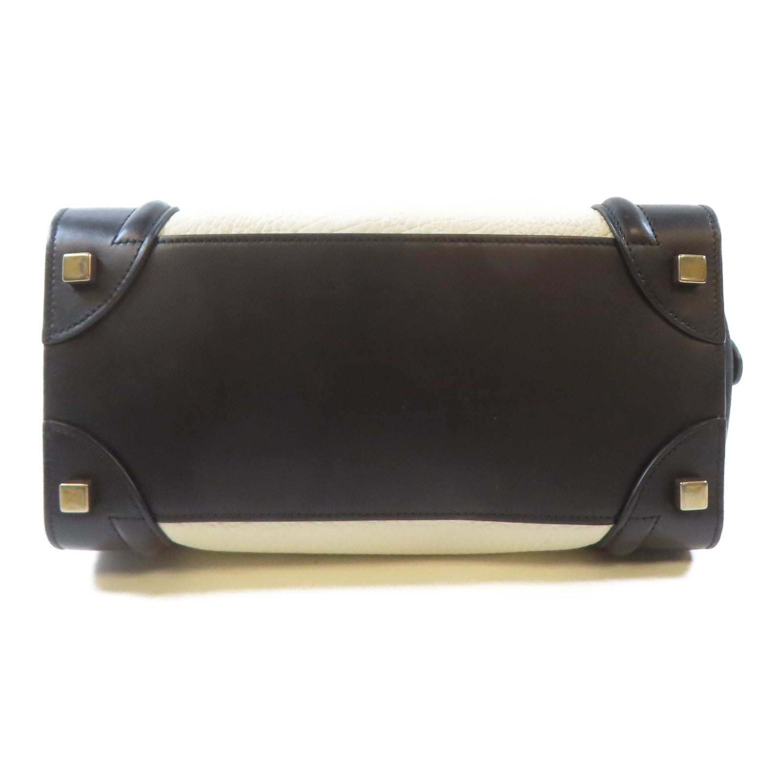 CELINE (PRICE DOWN) GHW Luggage Tote Bag Handbag V-CA-5515 Calfskin Leather Black White