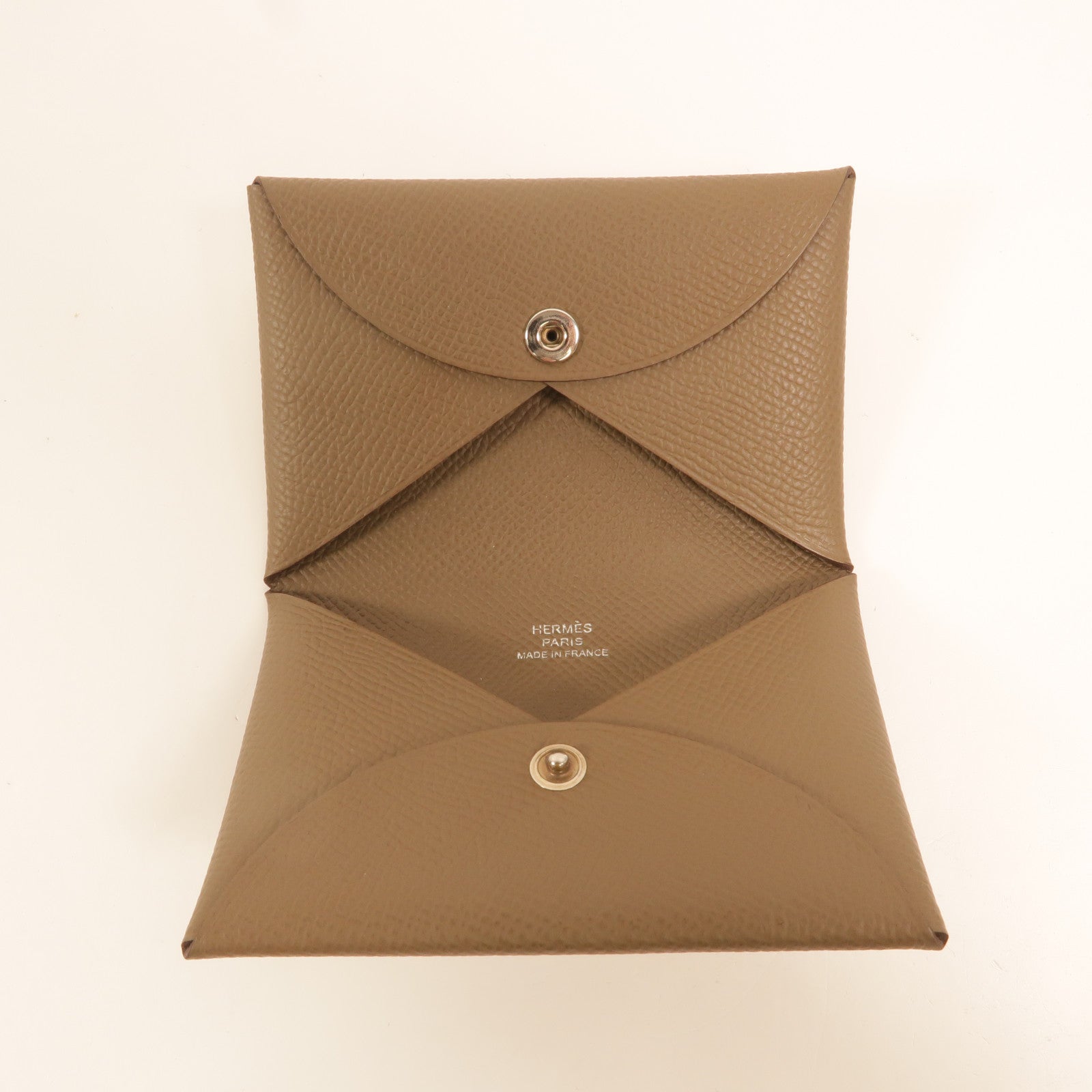 HERMES Epsom皮革Calvi卡片套Etoupe