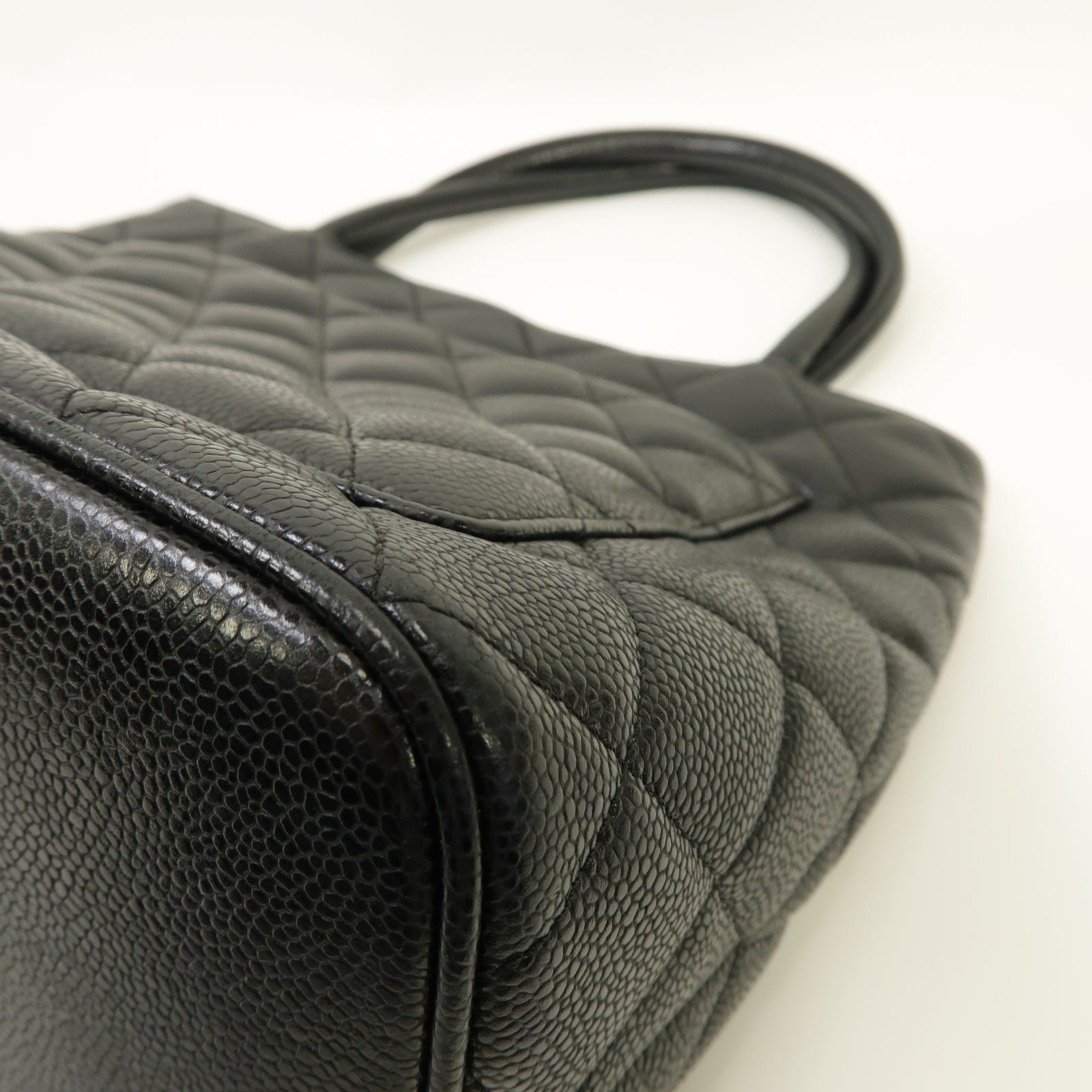 CHANEL 菱格Caviar皮革Handbag/Tote Bag銀扣手挽袋黑色