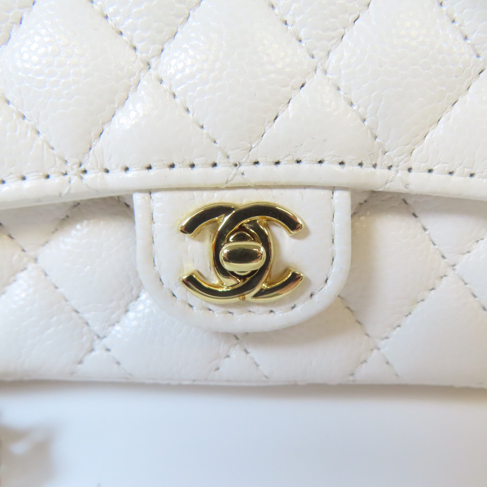CHANEL 菱格牛皮皮革Mini Bag Set金扣/銀扣鏈帶肩背袋白色