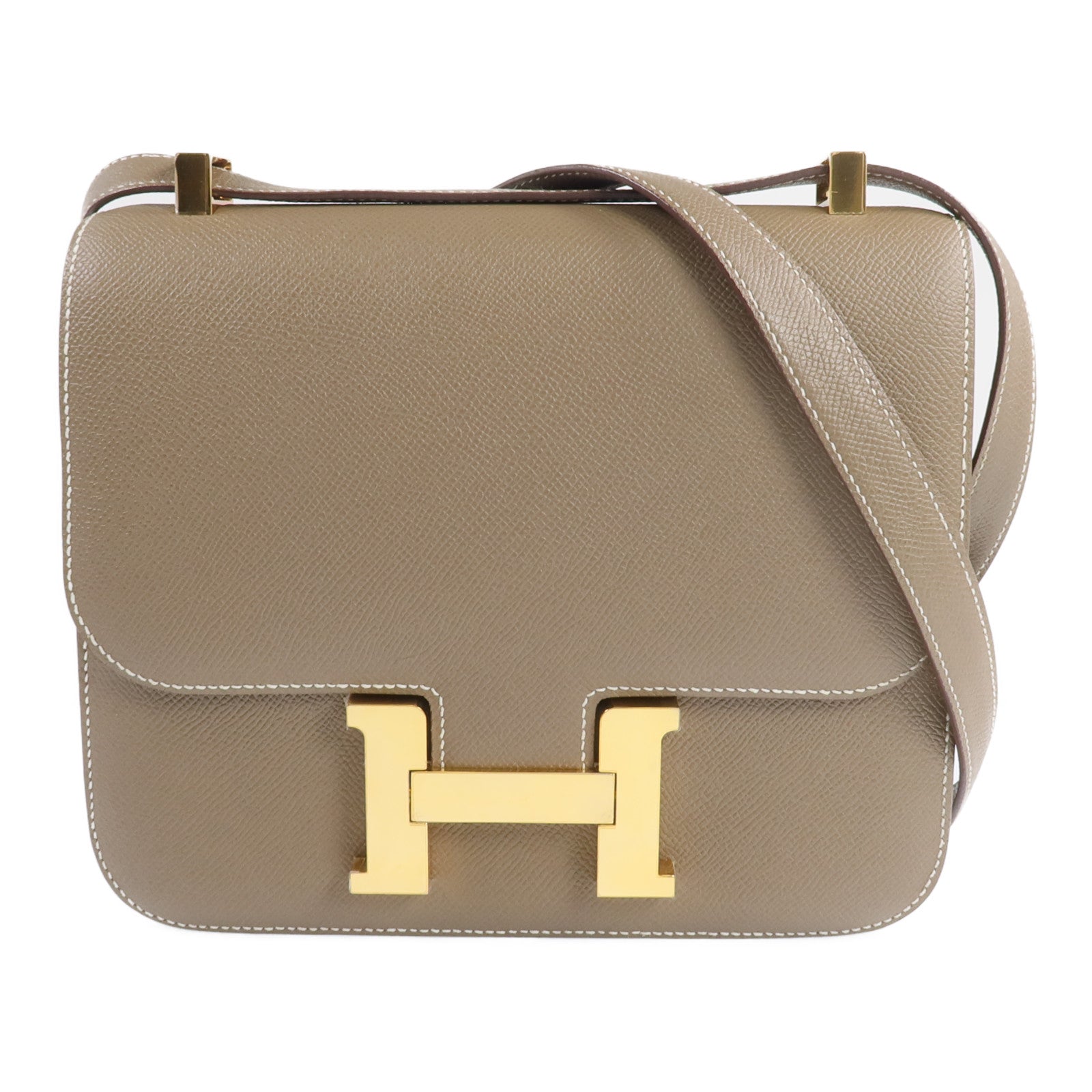 HERMES 皮革Constance 24金扣肩背袋Etoupe