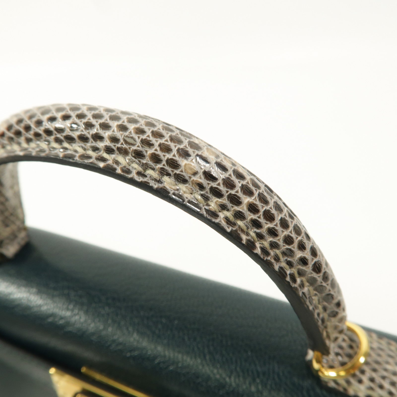 HERMES Chevre皮革/蜥蝪皮革Mini Kelly II Touch手挽肩背兩用袋Vert Cypres/Ombre