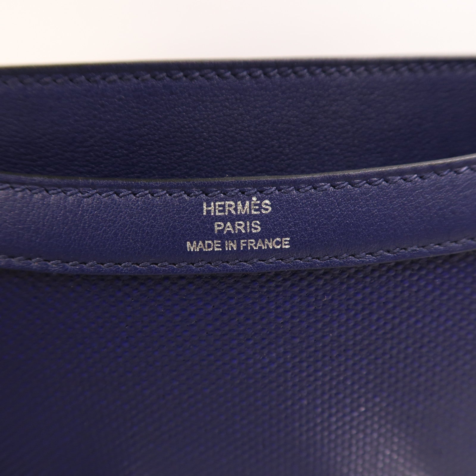 HERMES Toile帆布/Swift皮革Constance 24銀扣肩背袋Bleu Encre