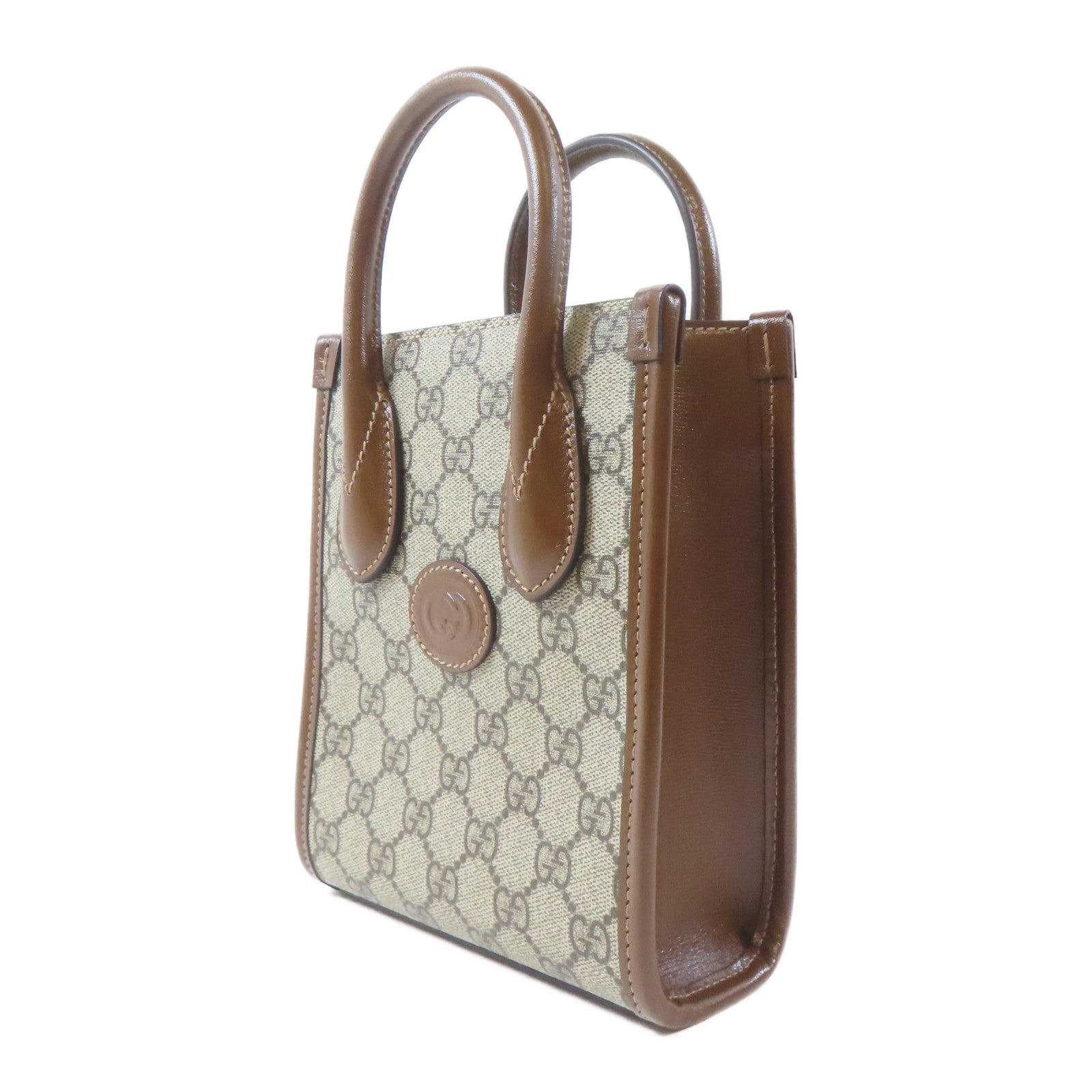 GUCCI 【激減優惠】塗層帆布Mini Tote Bag Interlocking G金扣手挽肩背兩用袋啡色