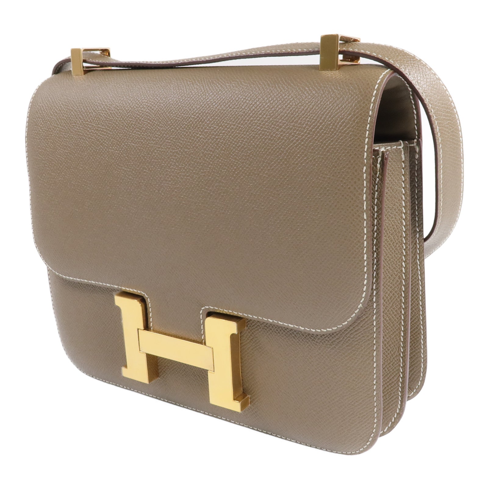HERMES 皮革Constance 24金扣肩背袋Etoupe