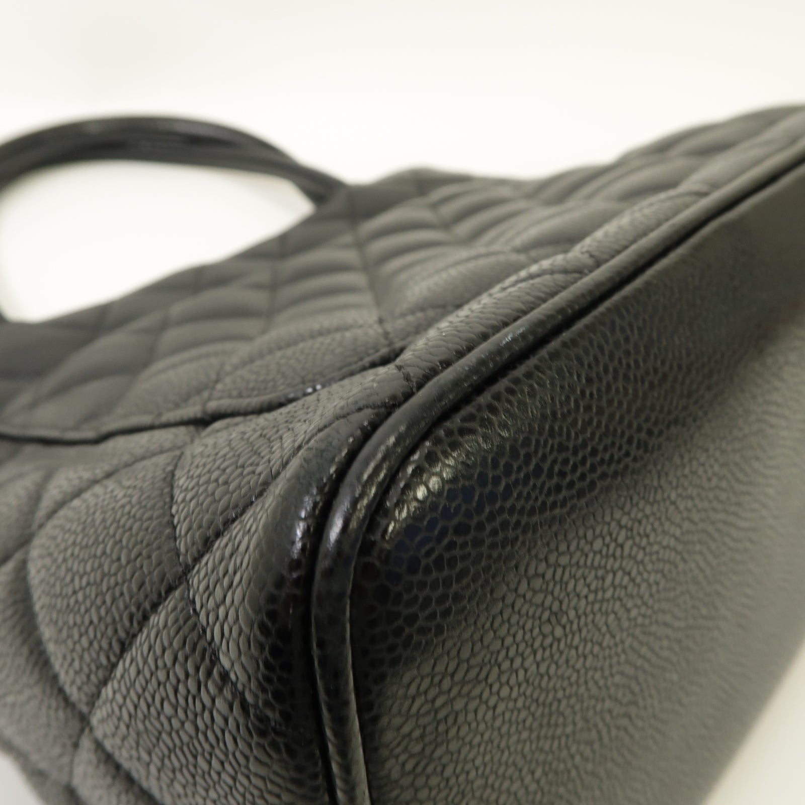 CHANEL 菱格Caviar皮革Handbag/Tote Bag銀扣手挽袋黑色
