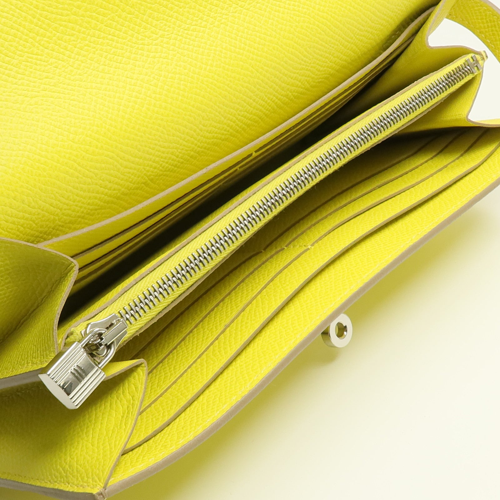 HERMES 【激減優惠】Epsom皮革Kelly Wallet銀扣長錢包Jaune de Naples
