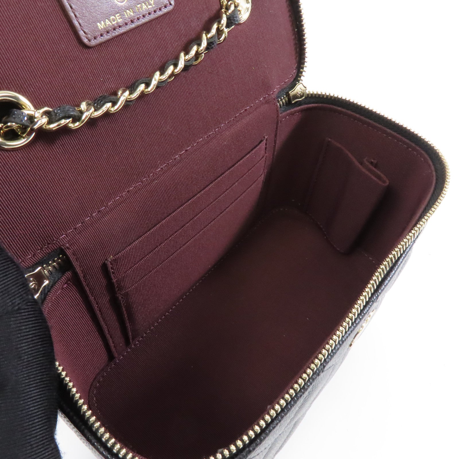 CHANEL 菱格牛皮皮革Vanity Case金扣鏈帶肩背袋黑色
