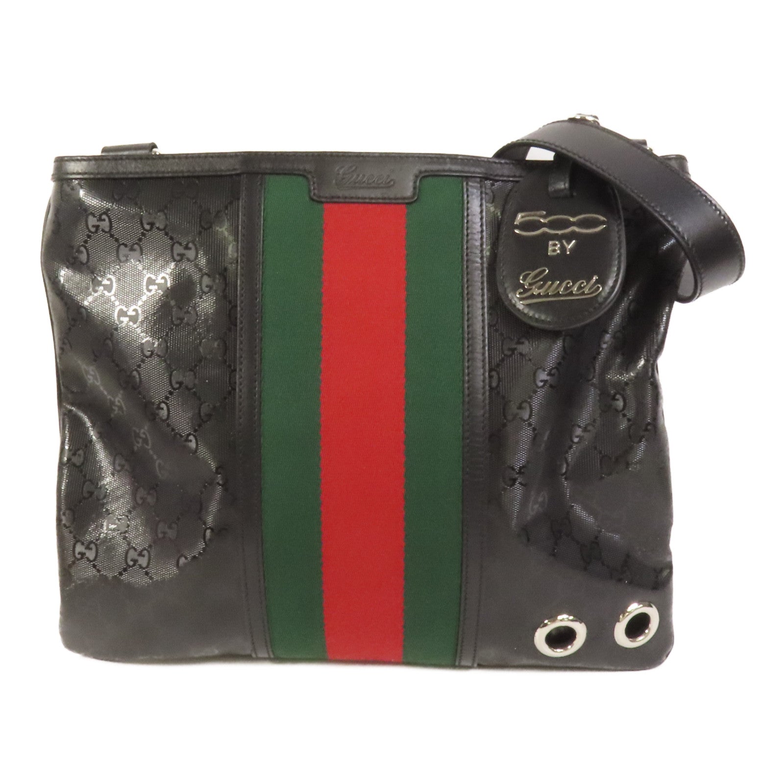 GUCCI 塗層帆布Shoulder Bag銀扣肩背袋