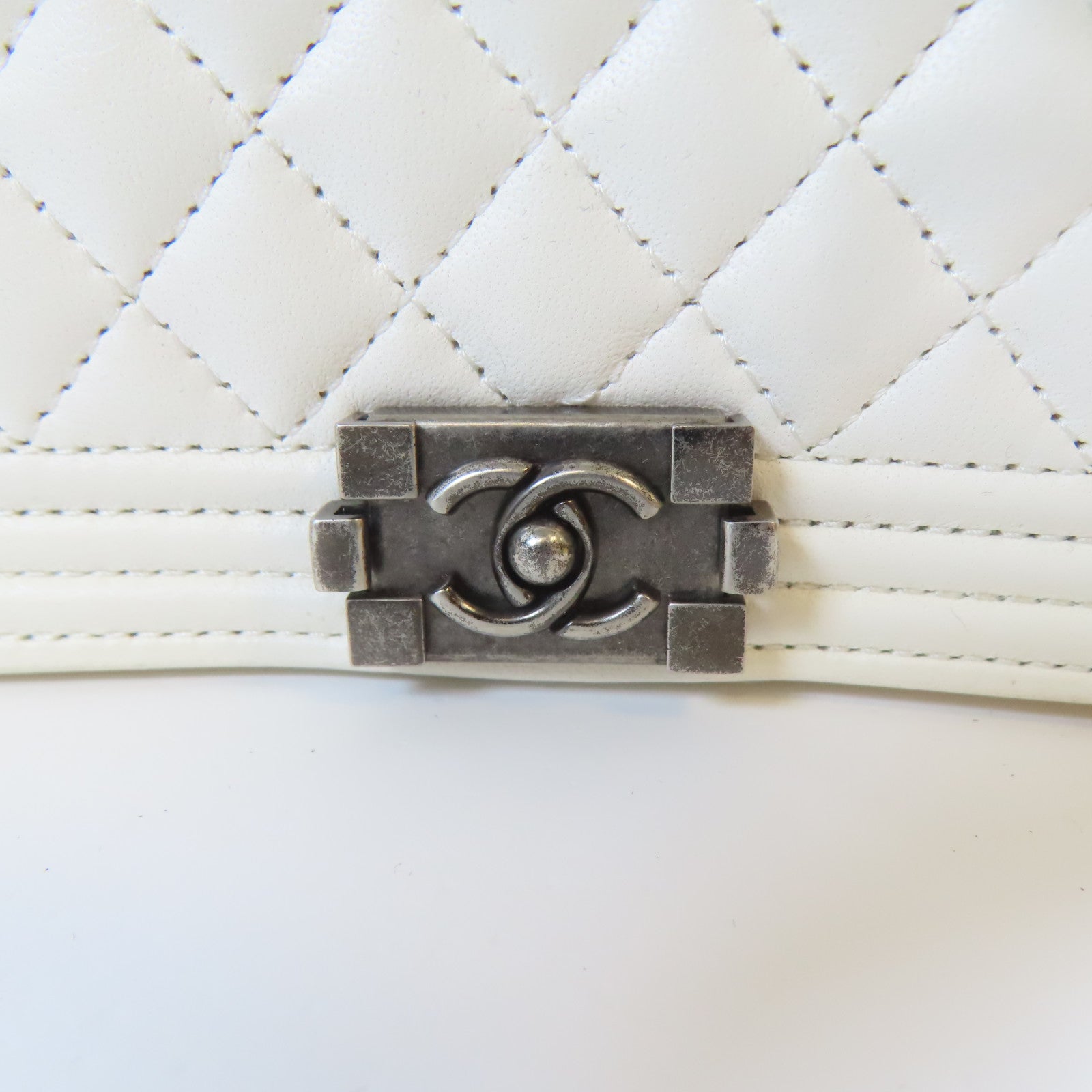 CHANEL 菱格牛皮皮革Mini Bag Set金扣/銀扣鏈帶肩背袋白色