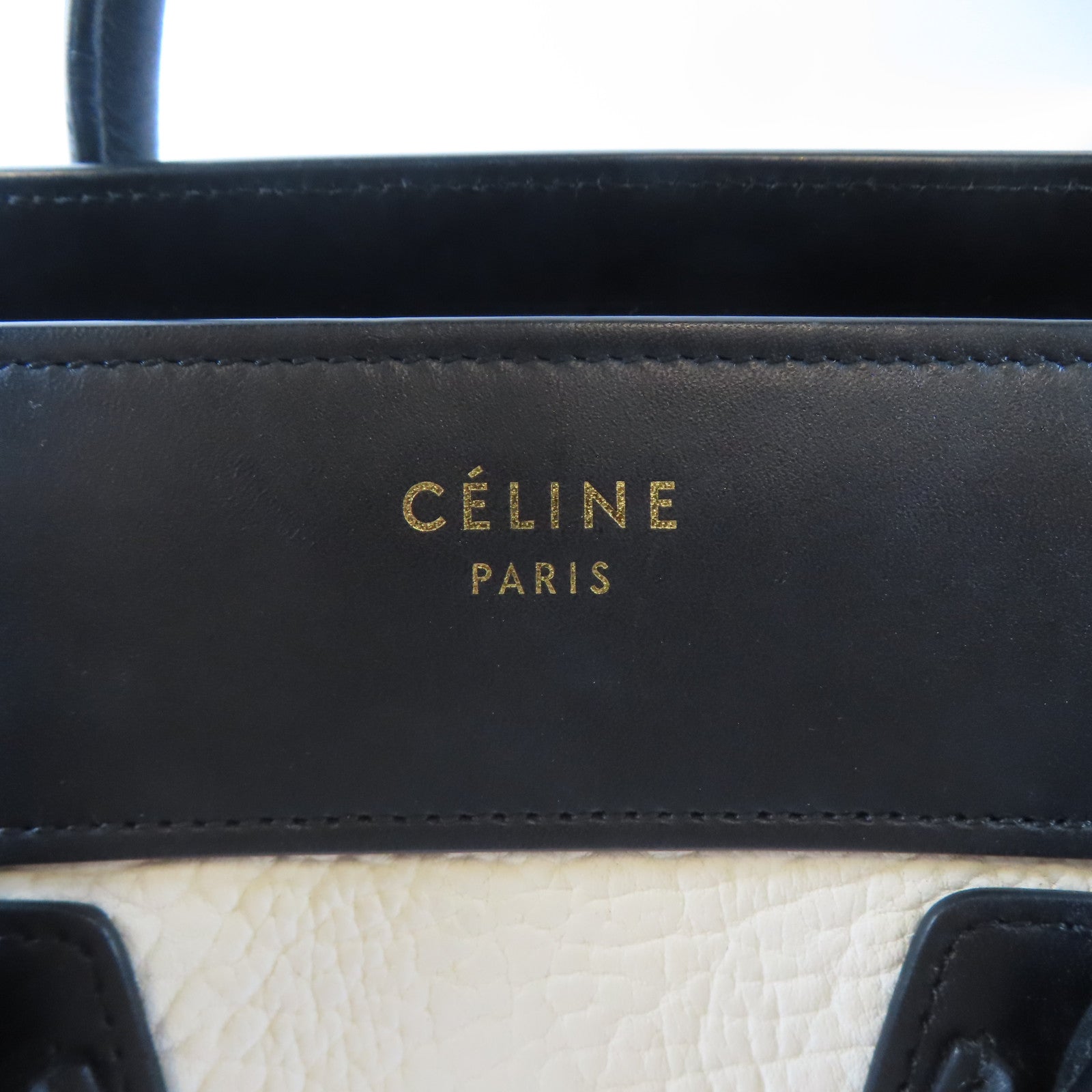 CELINE (PRICE DOWN) GHW Luggage Tote Bag Handbag V-CA-5515 Calfskin Leather Black White
