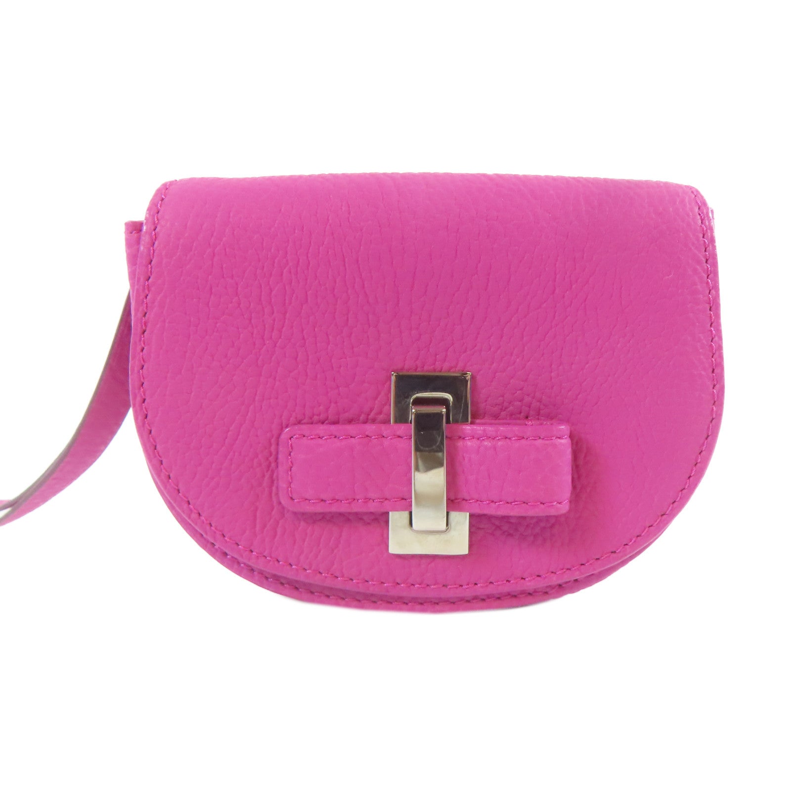 SELECTION 【激減優惠】牛皮皮革Delvaux Mini Mutin Coin Purse銀扣零錢包桃紅色